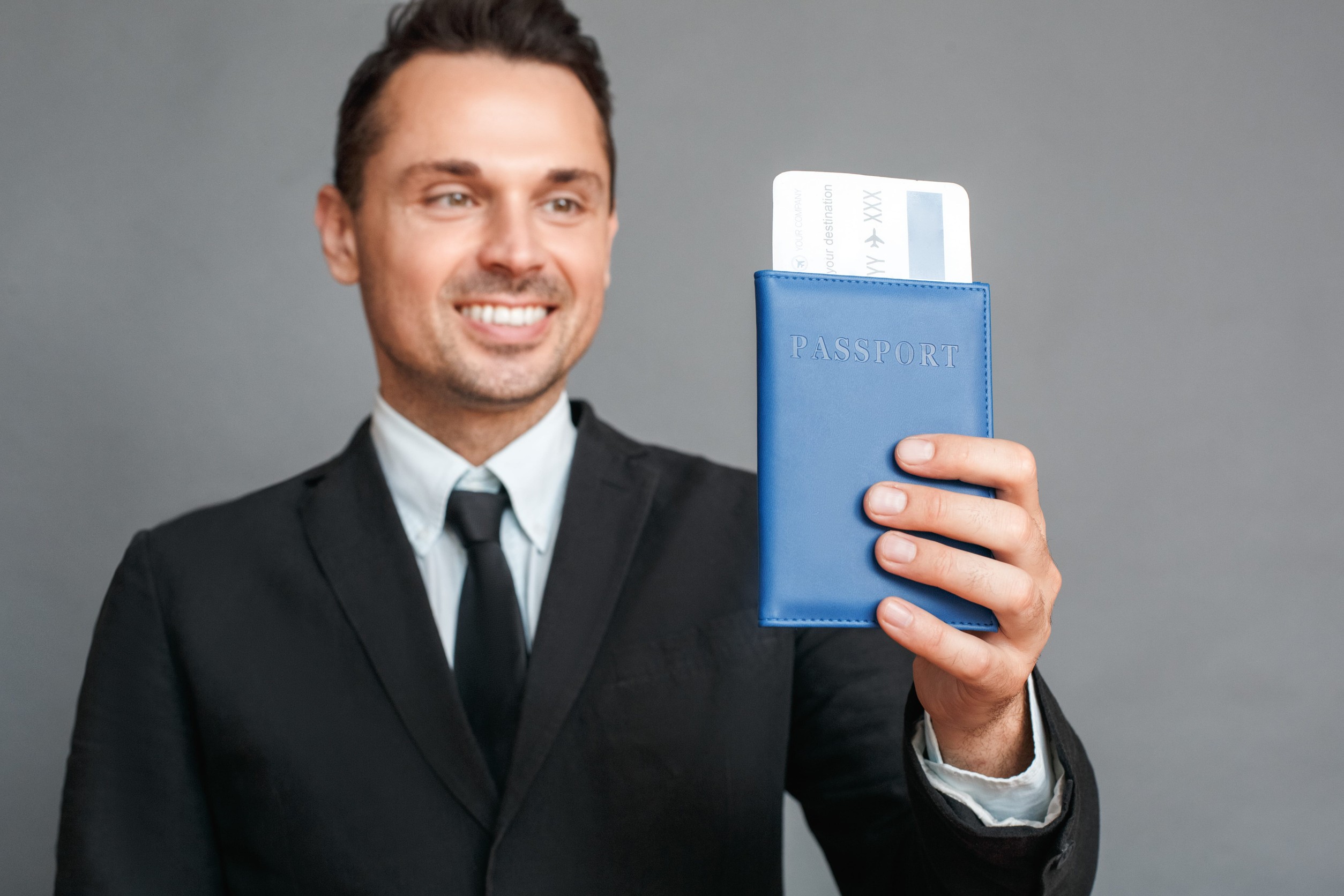 Businessman Studio Standing With Passport