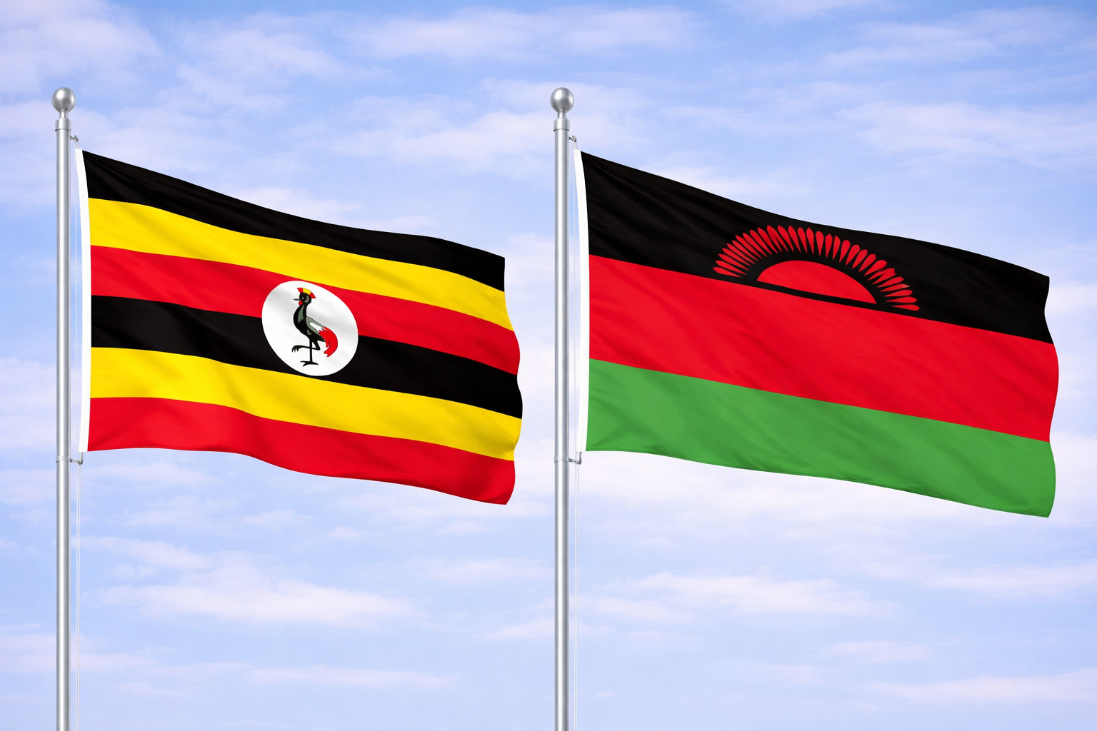 Flags Of Uganda And Malawi