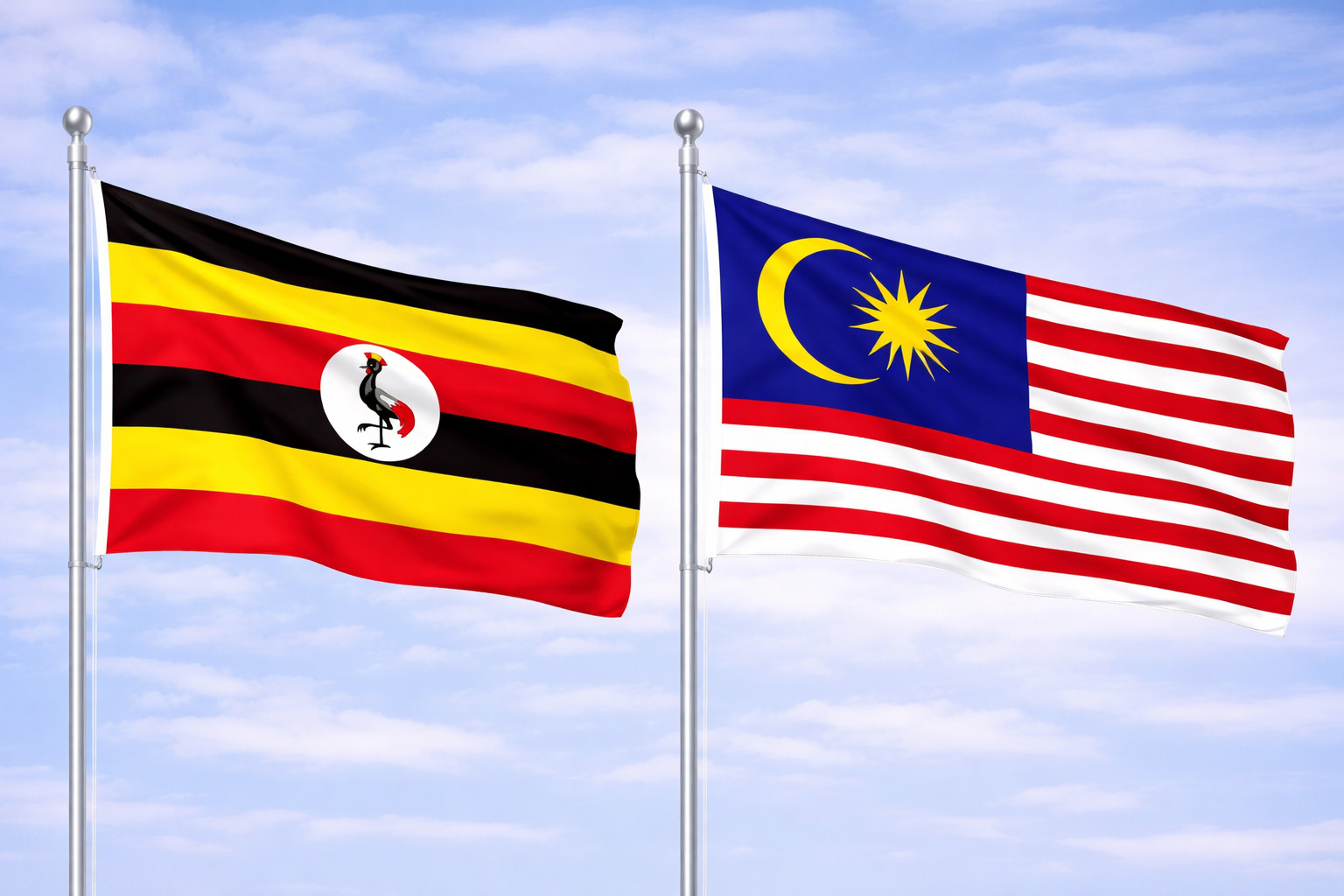 Flags Of Uganda And Malaysia