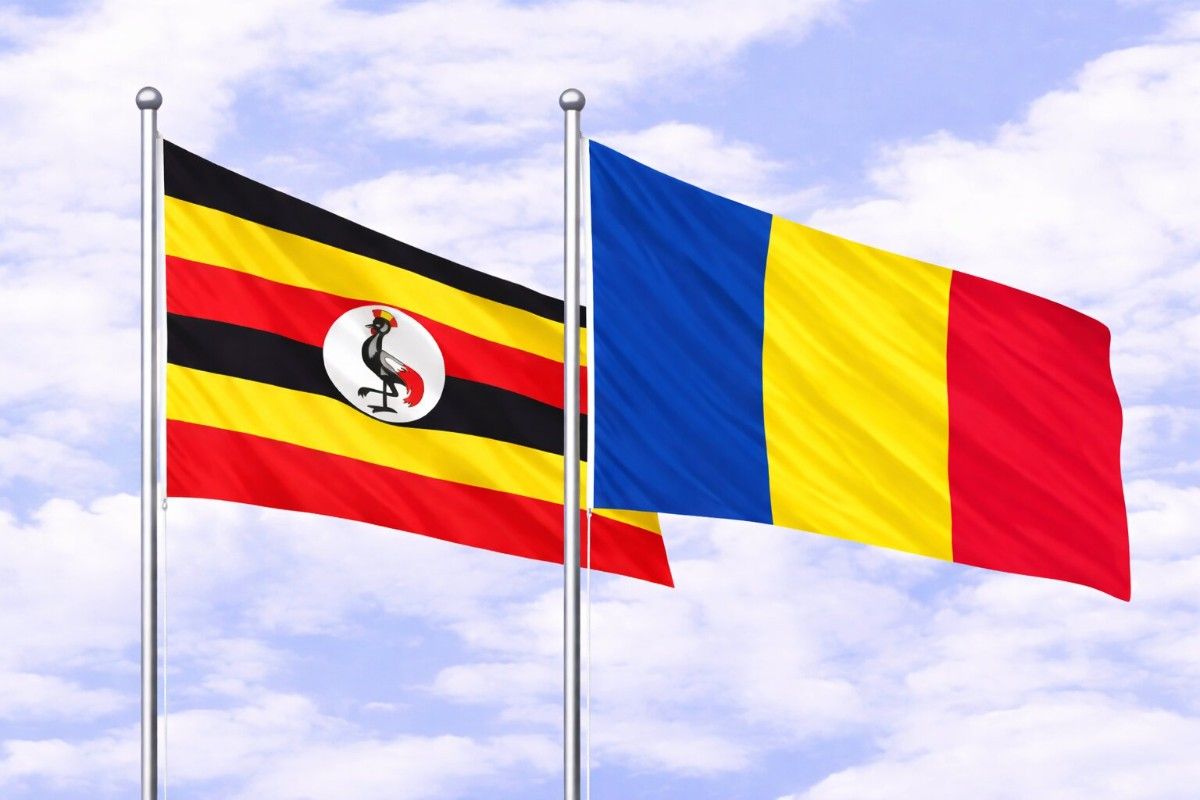 Flags Of Uganda And Romania