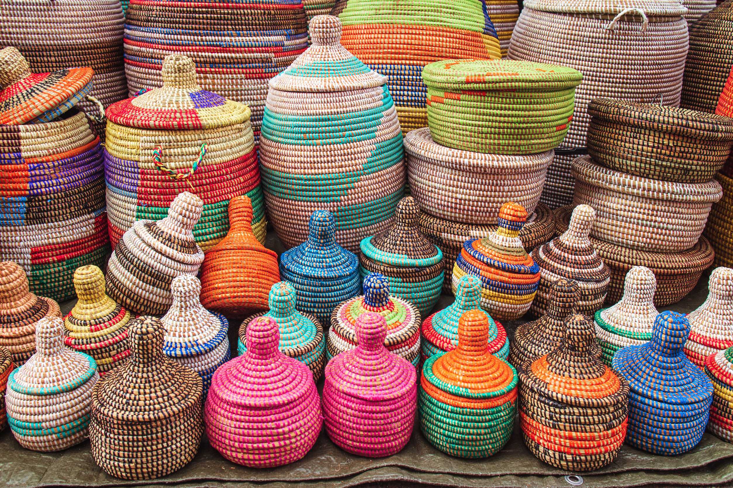 Handmade Baskets On A Market Stand