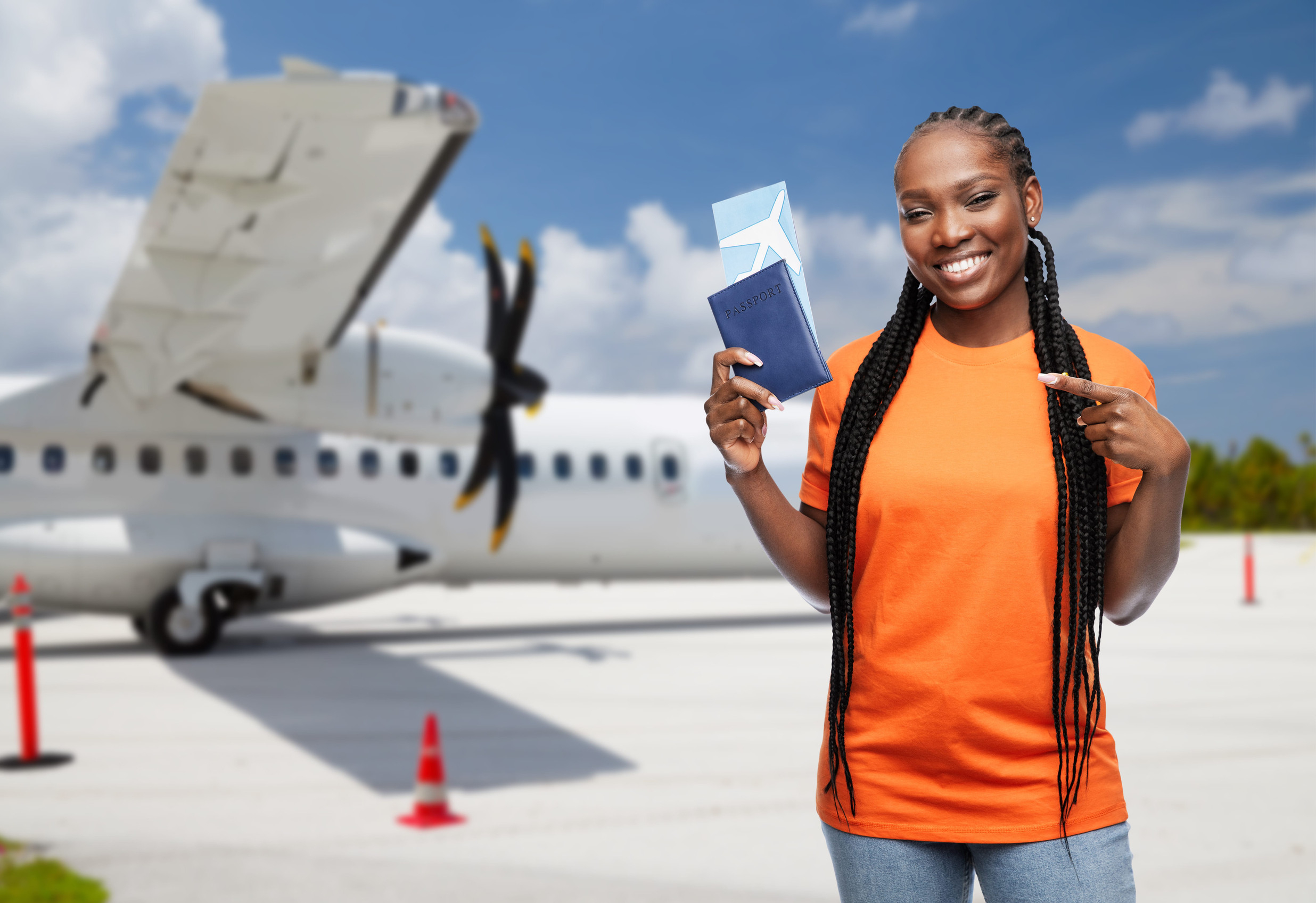 Happy A Woman With Air Ticket