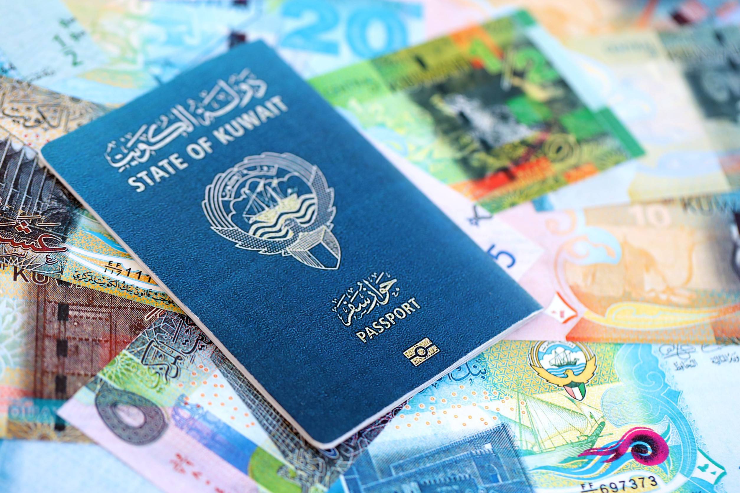 Kuwaiti Dinar Currency Money Bills And Passport
