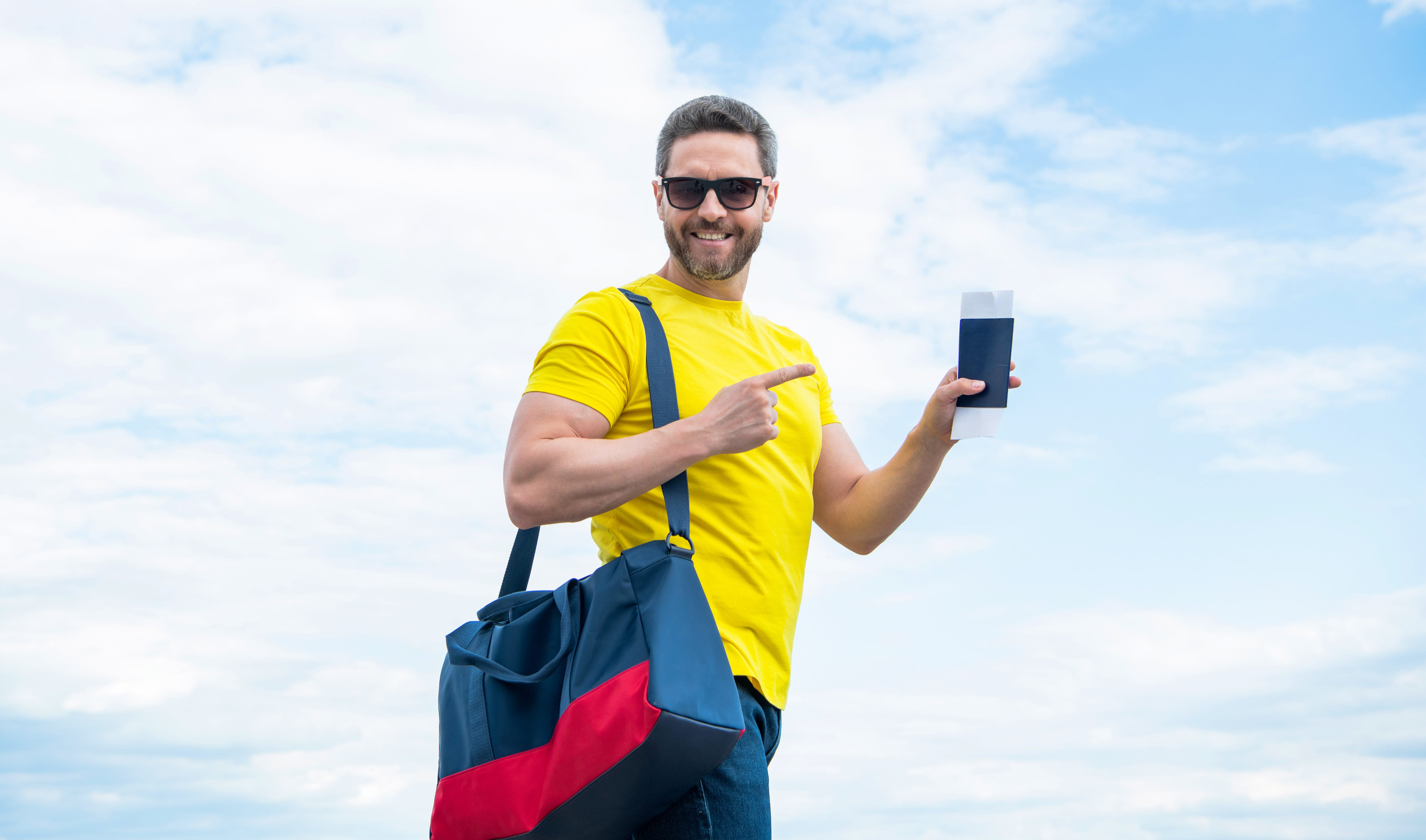 Man Traveler Pointing Finger At Passport