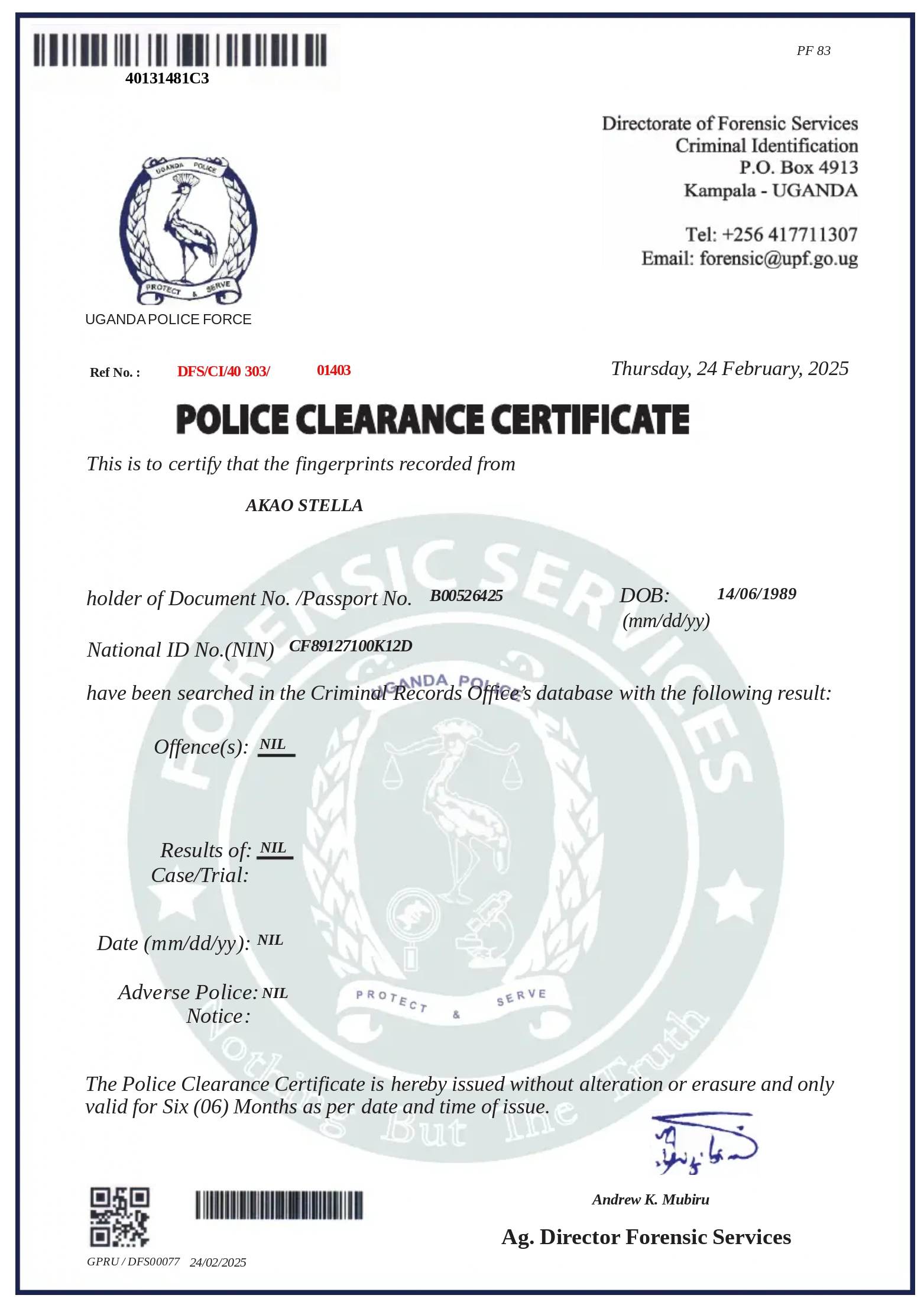 Police Clearance Certificate Sample Image