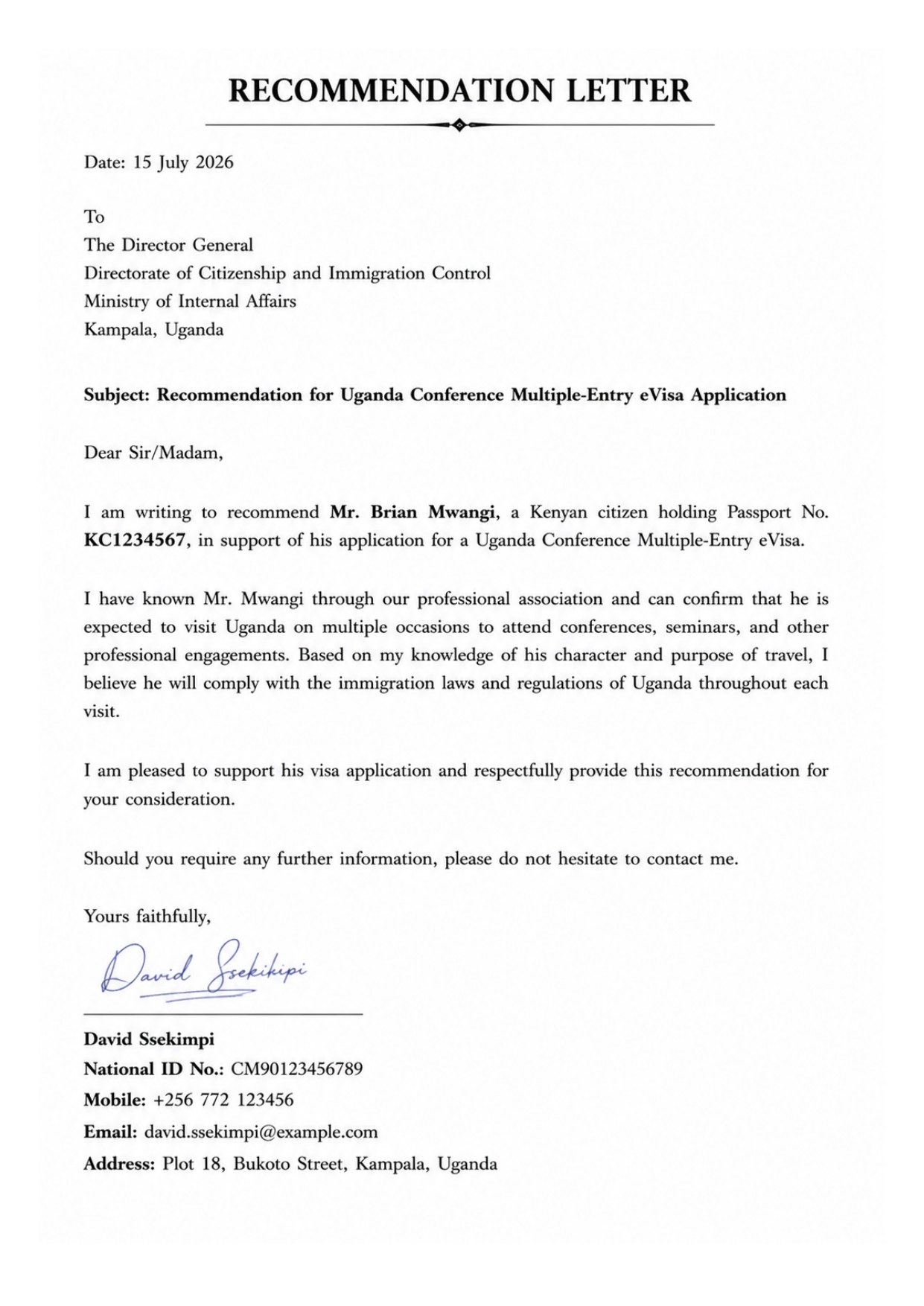 Recommendation Letter Sample