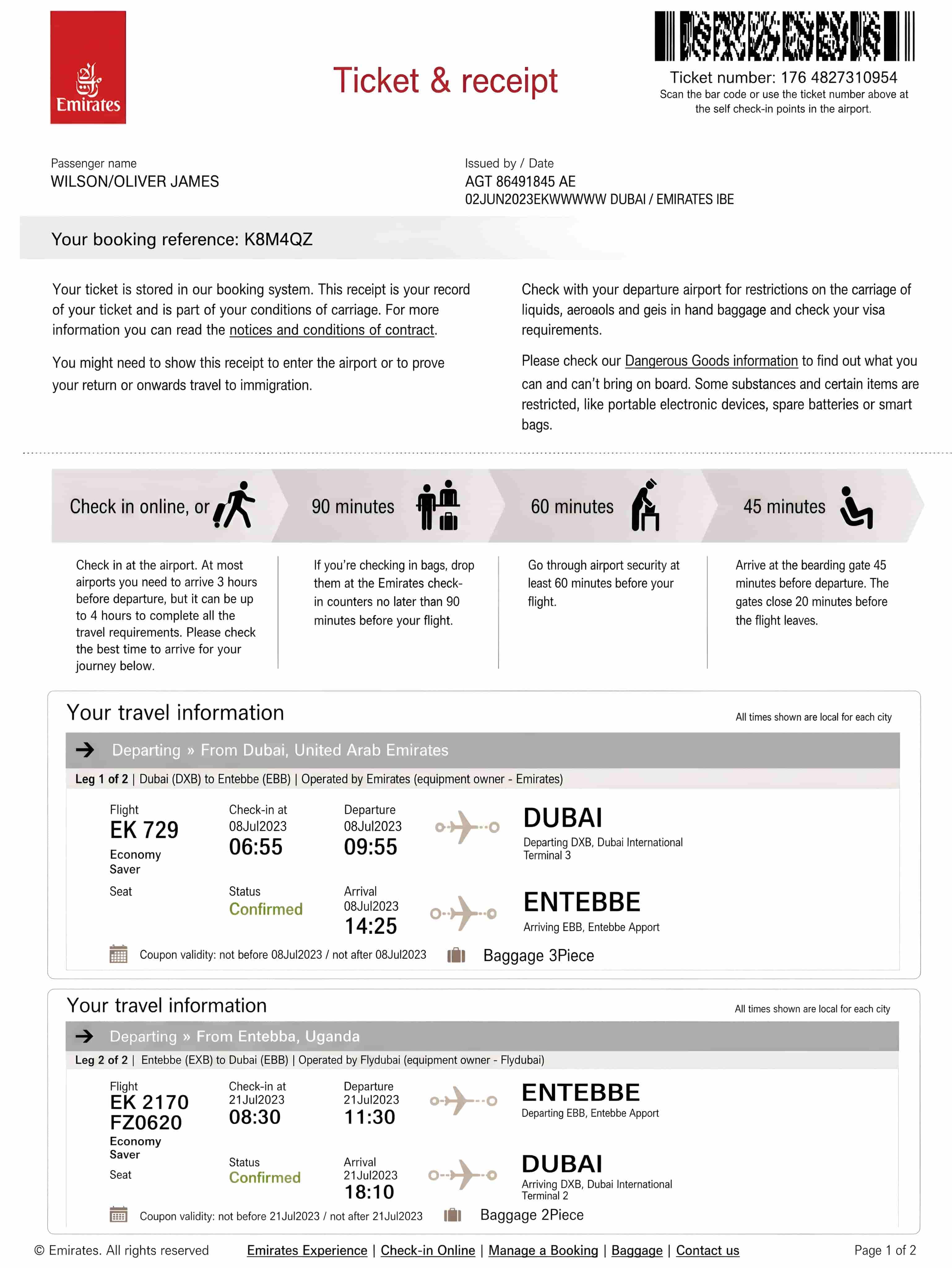 Sample of Flight Tickets