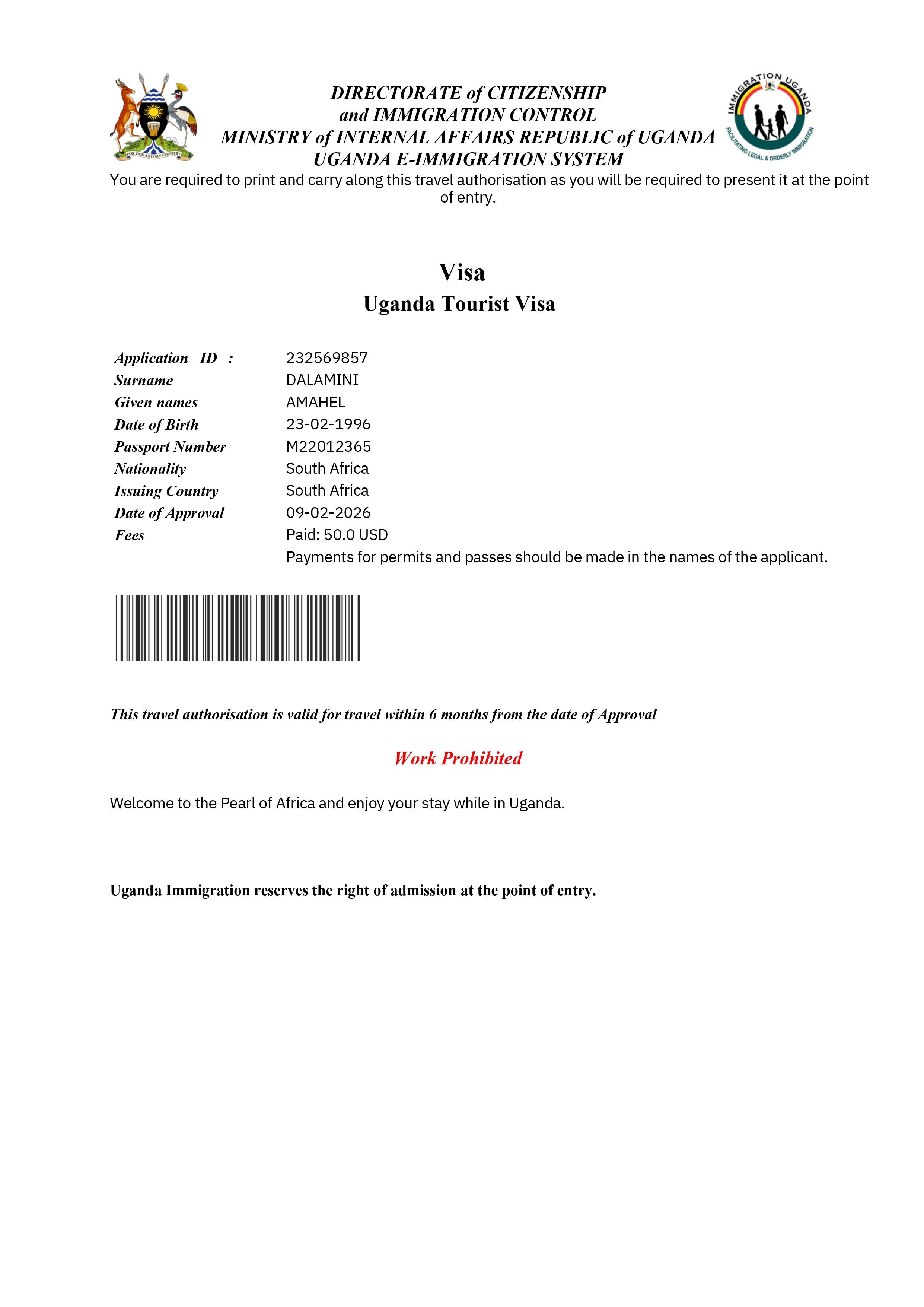 Uganda Tourist Visa