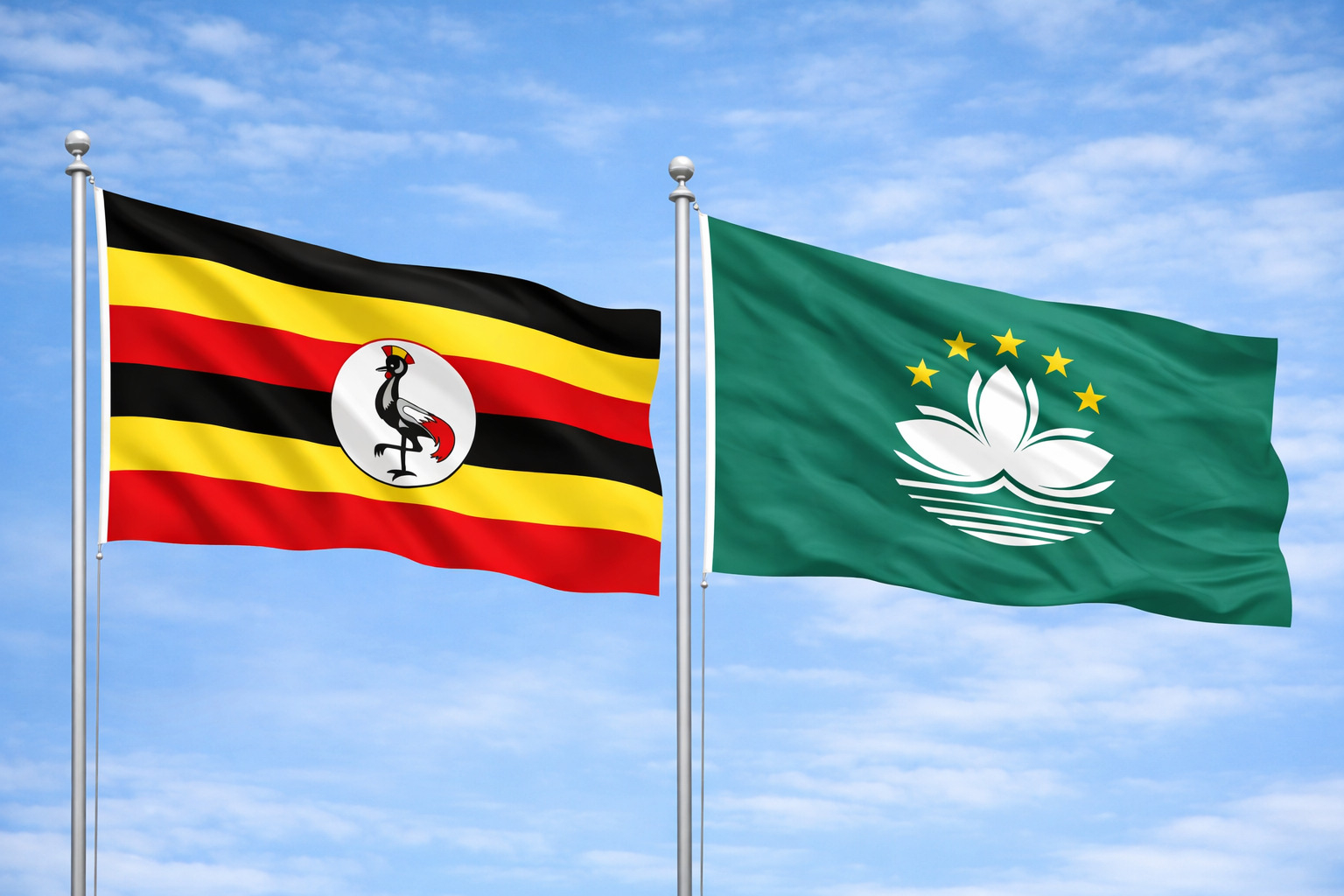 Uganda And Macau Flags