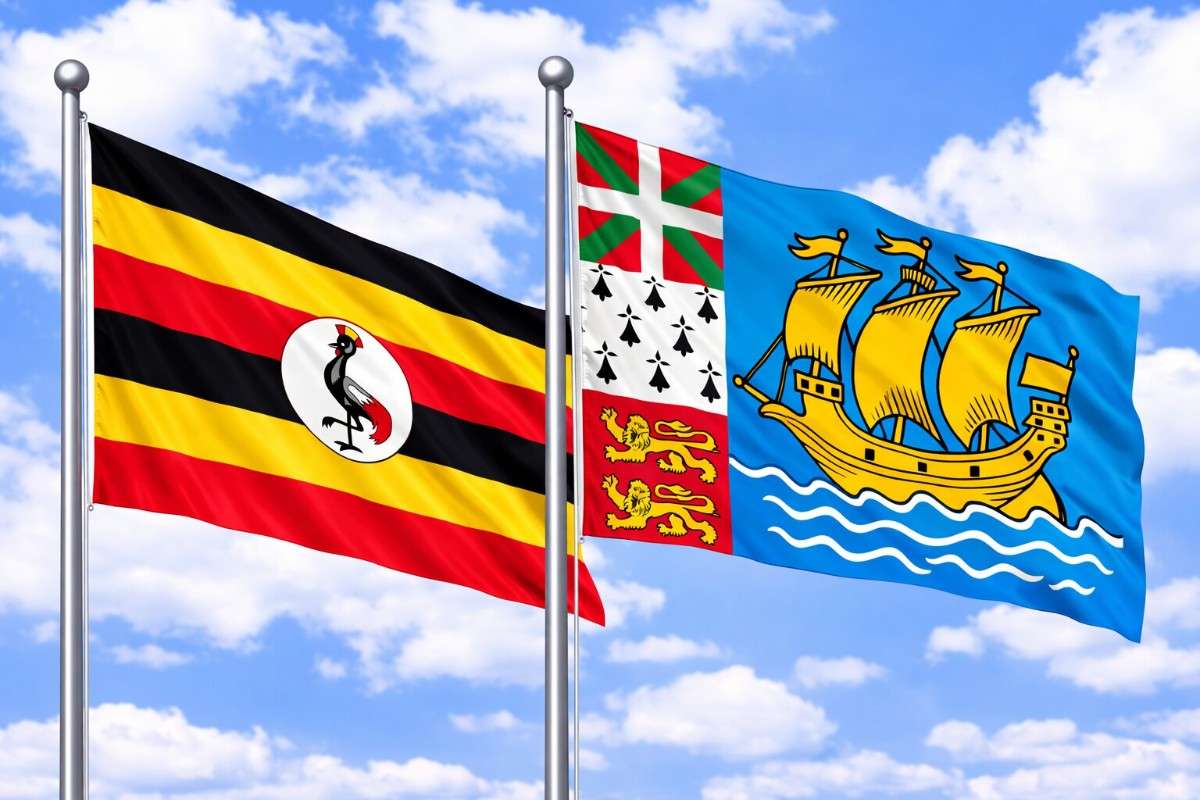 Uganda And Saint Pierre Flags