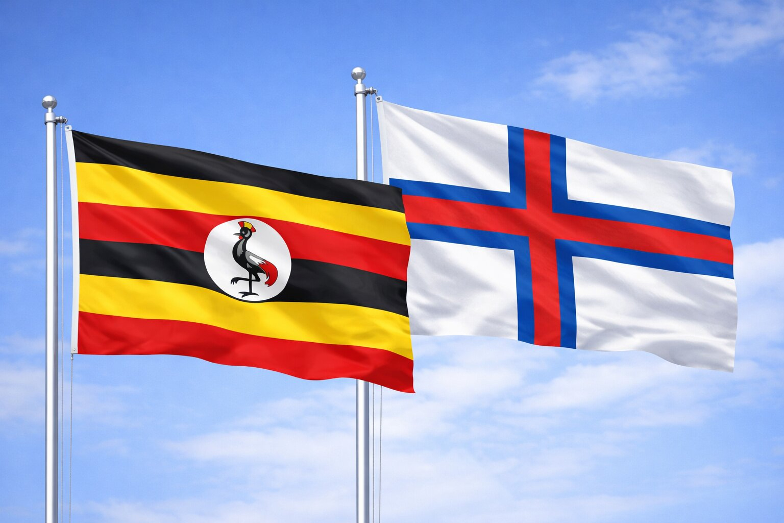 Uganda Flag And Faroe Island Flag