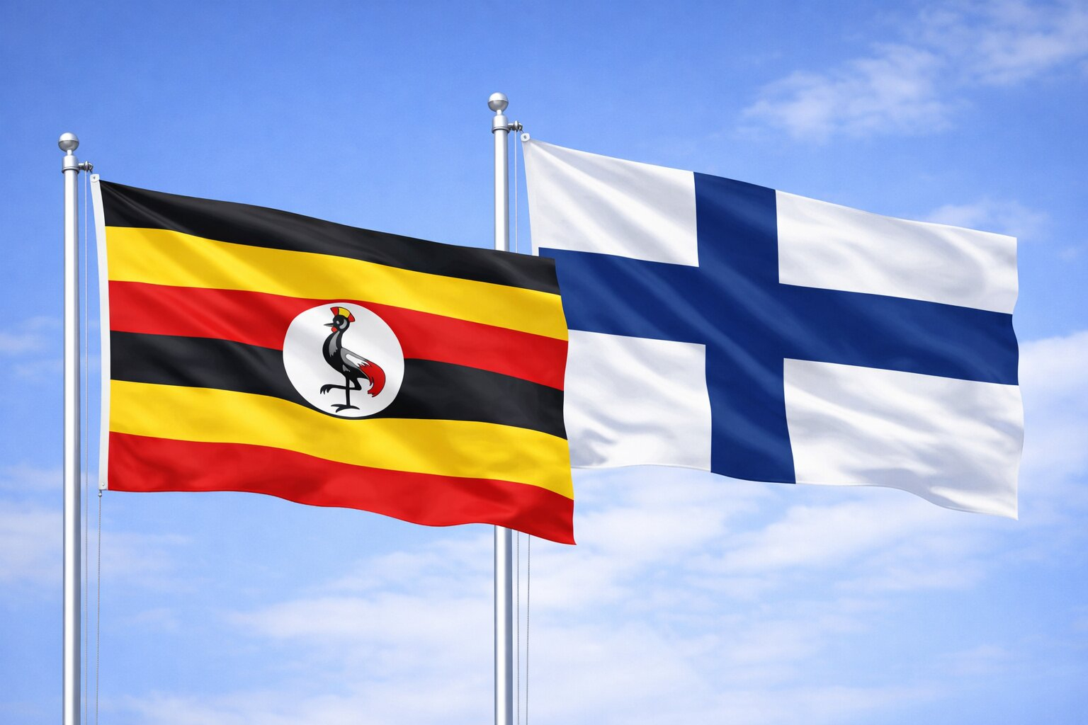 Uganda Flag And Finland Flag