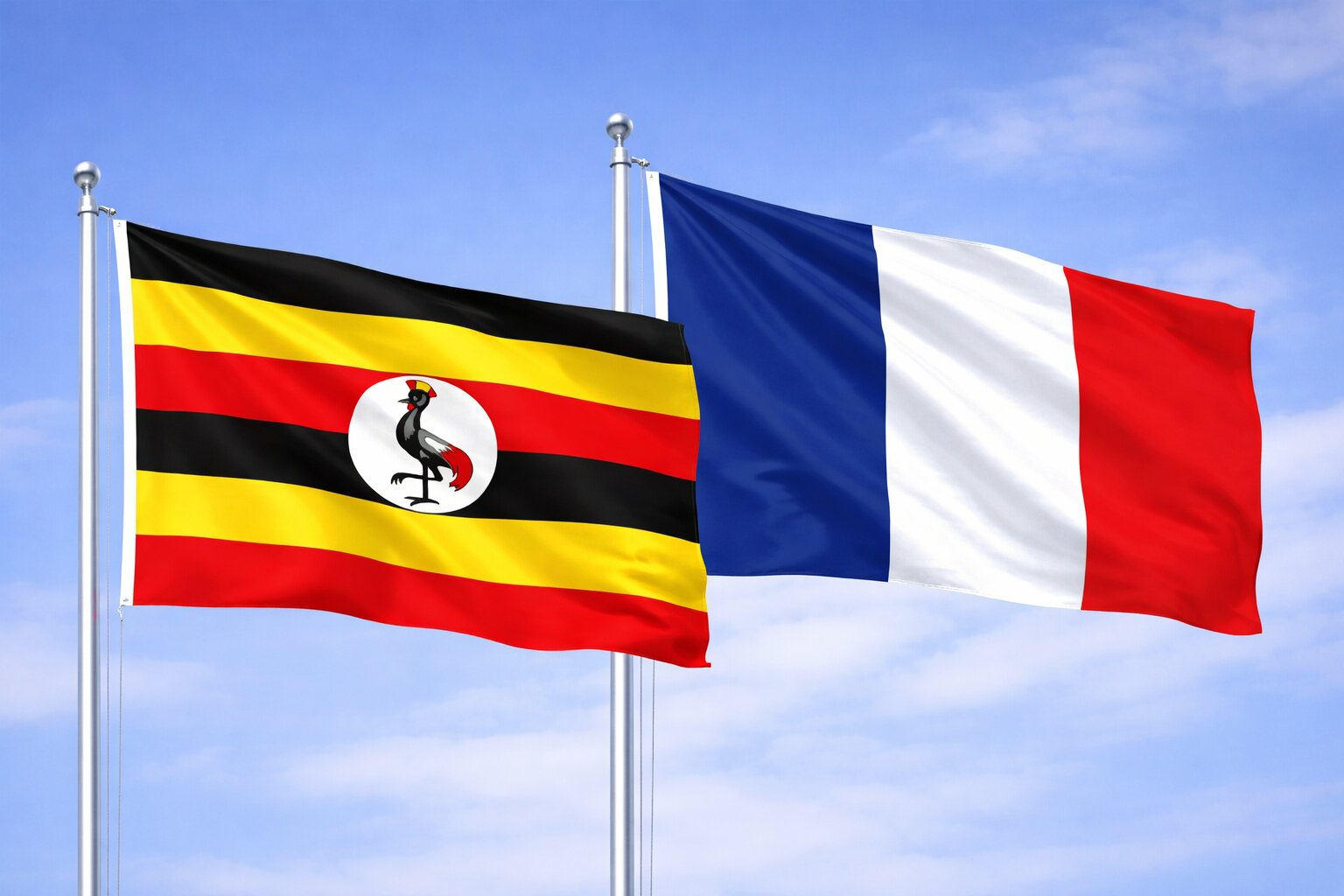 Uganda Flag And France Flag