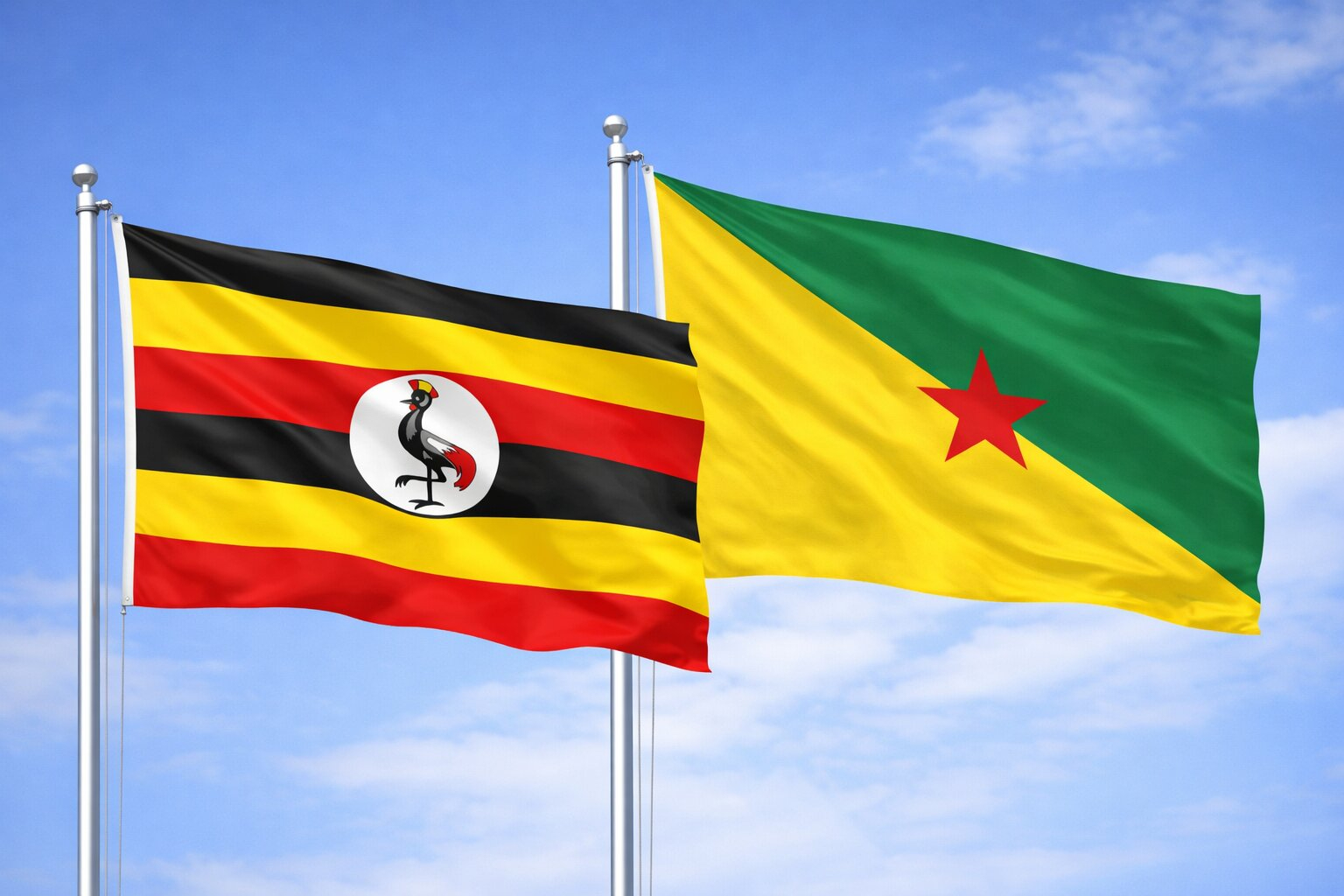 Uganda Flag And French Guiana Flag
