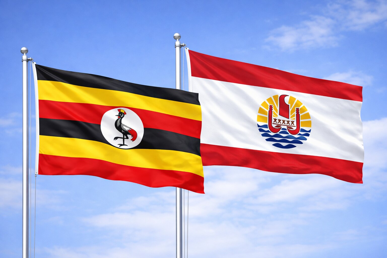 Uganda Flag And French Polynesia Flag