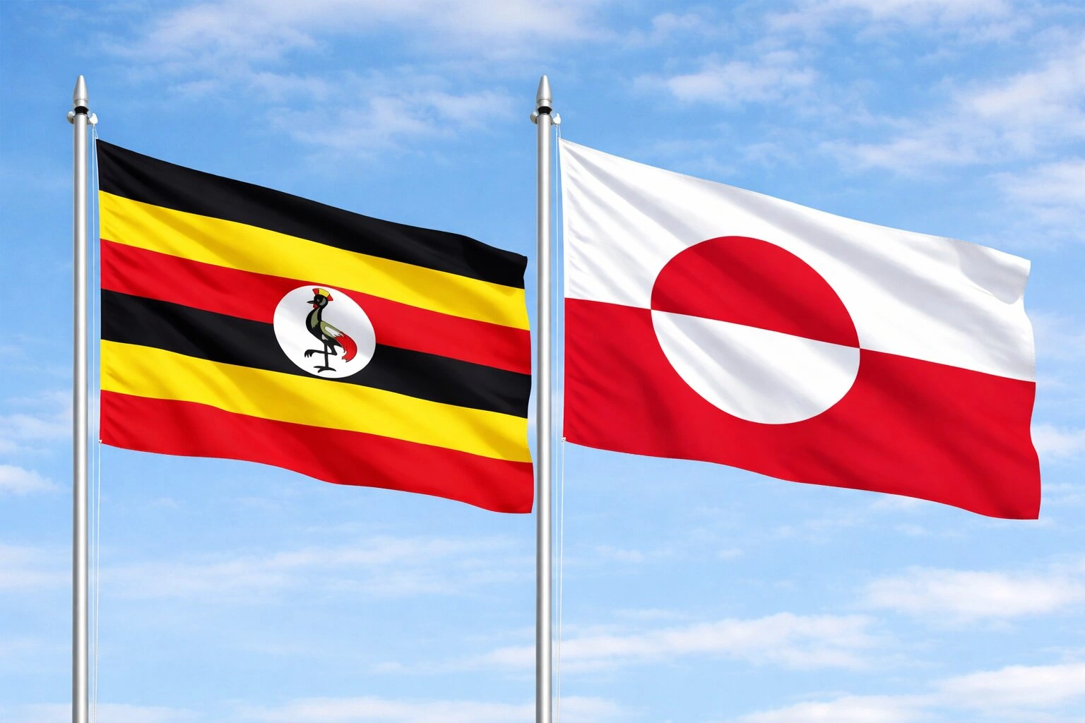 Uganda Flag And Geenland Flag