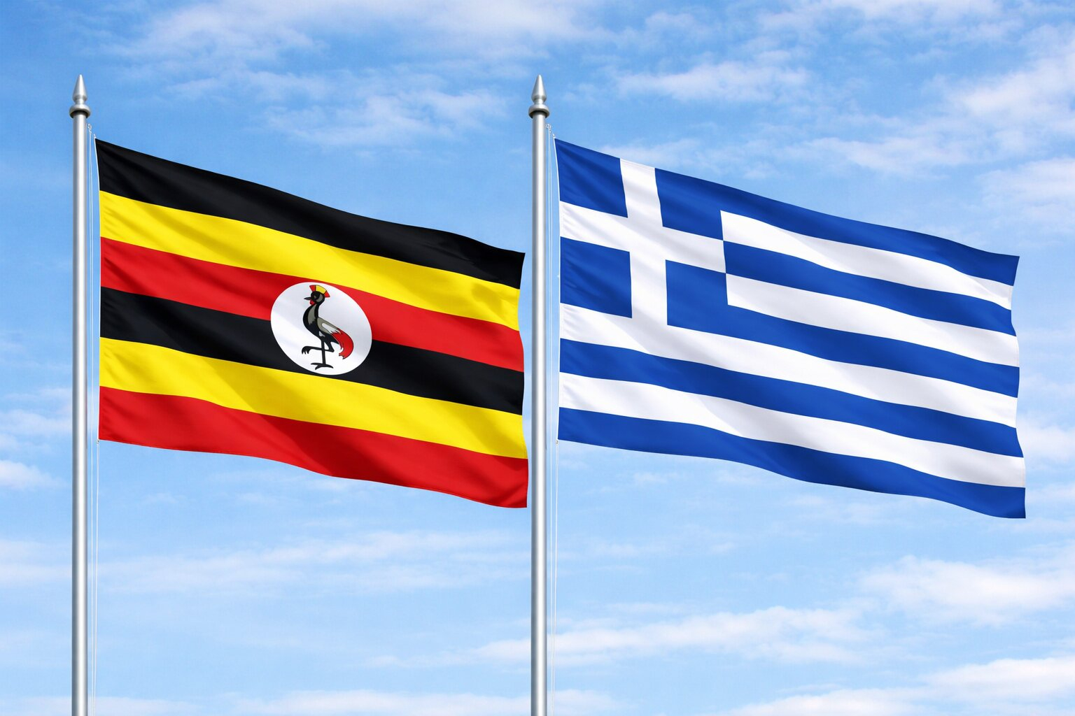 Uganda Flag And Greece Flag