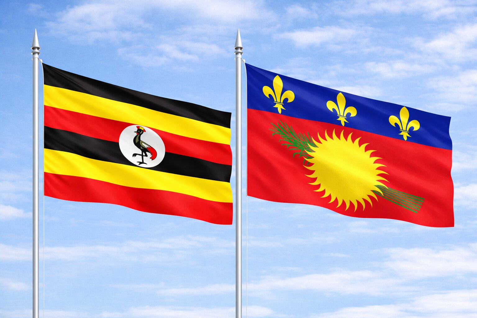 Uganda Flag And Guadeloupe Flag