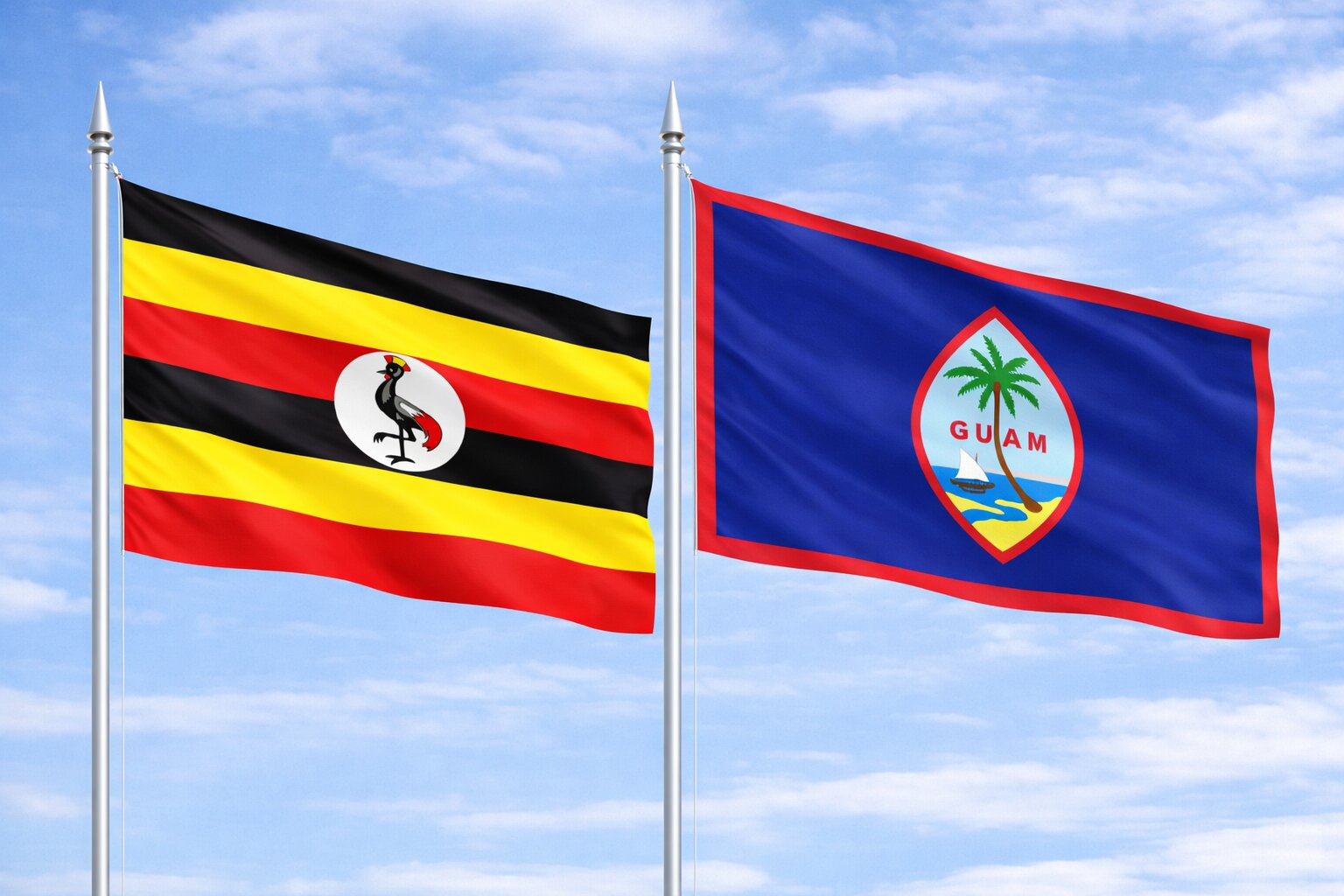 Uganda Flag And Guam Flag