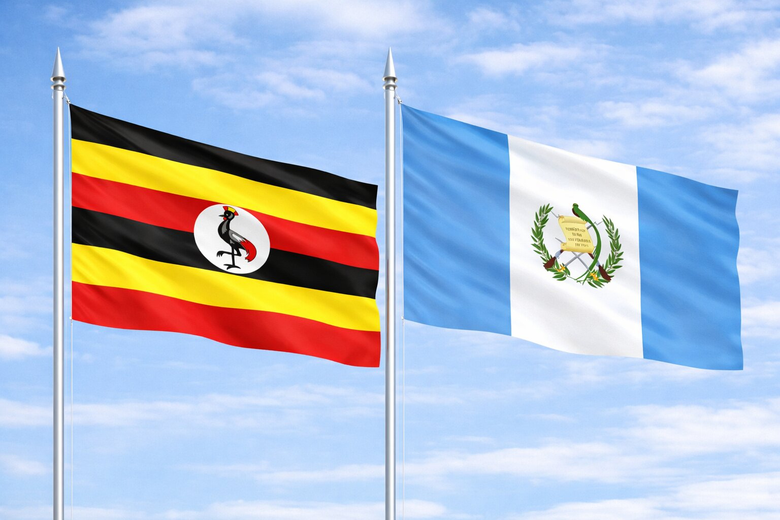 Uganda Flag And Guatemalan Flag