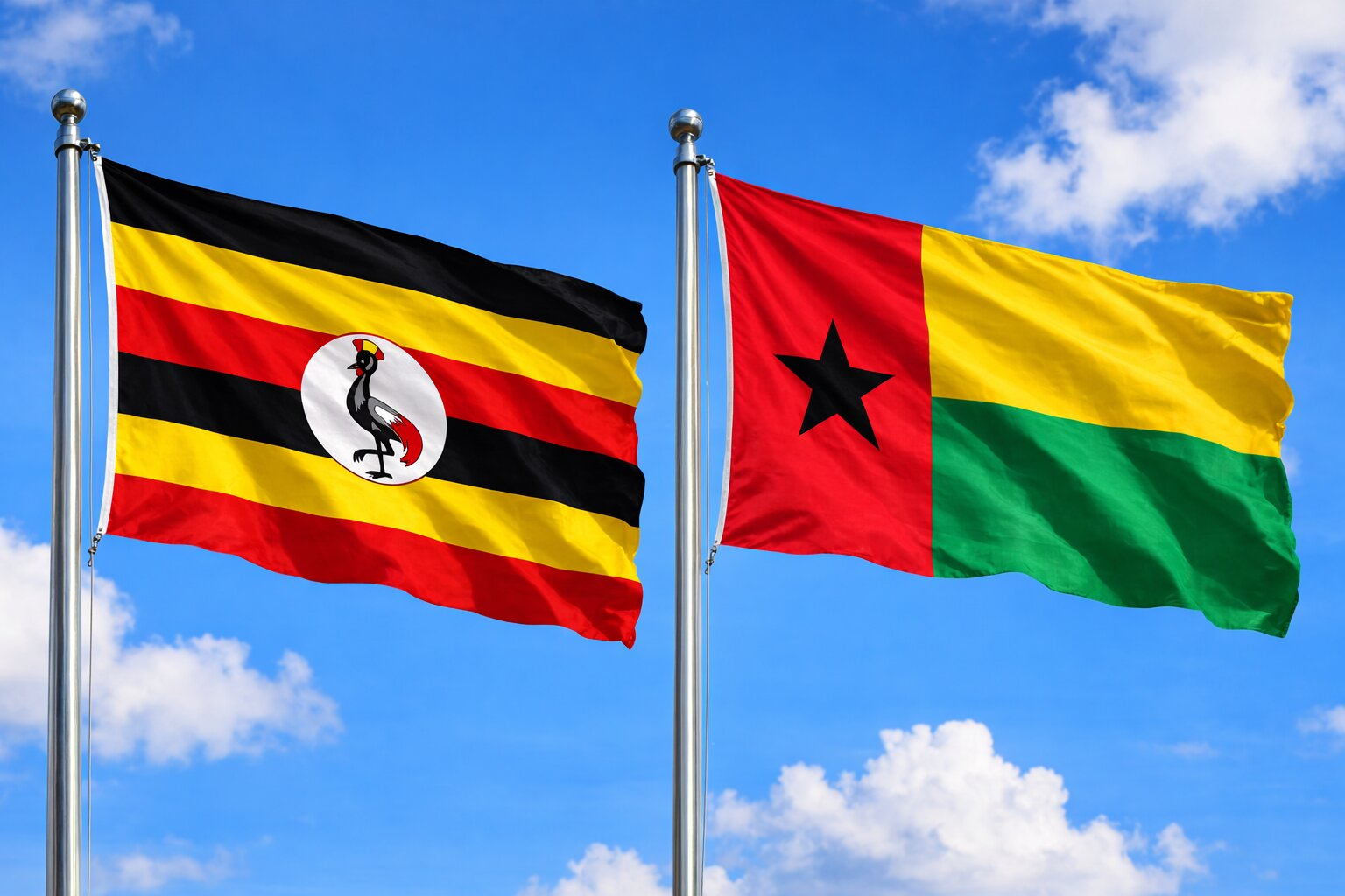 Uganda Flag And Guinea Bissau Flag Together