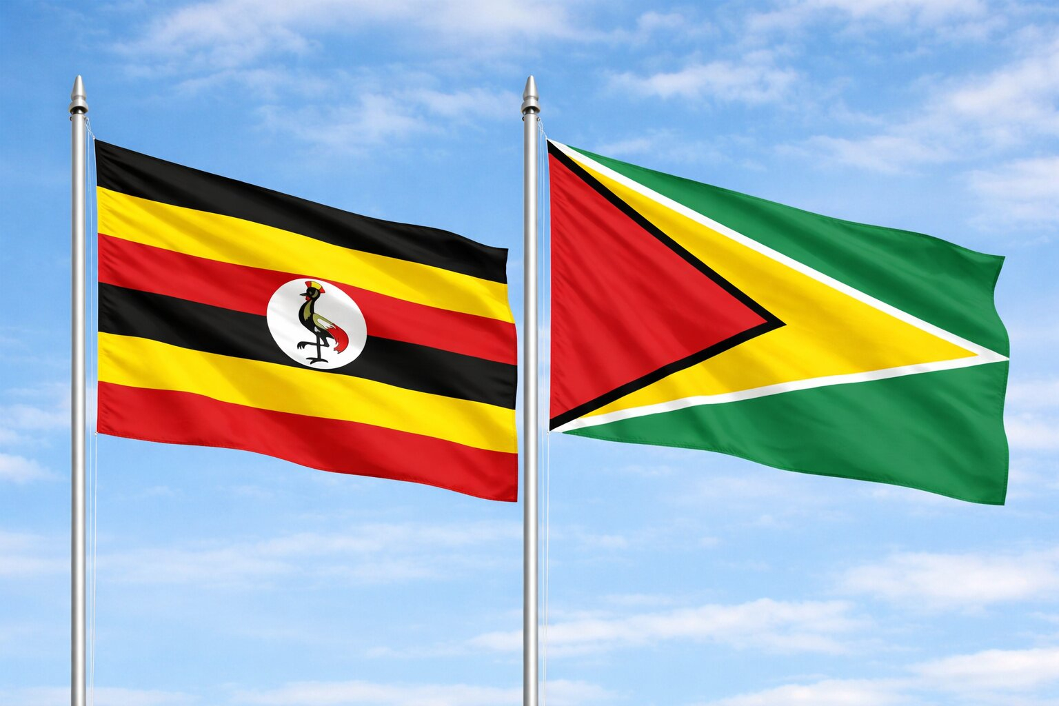 Uganda Flag And Guyana Flag
