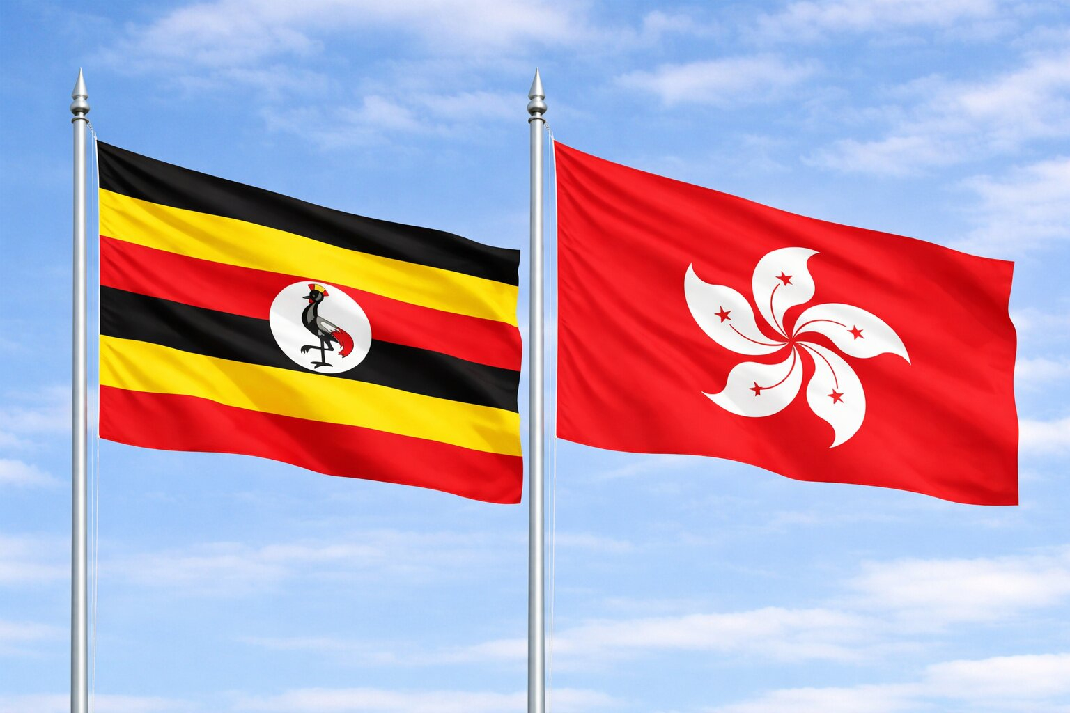 Uganda Flag And Hong Kong Flag
