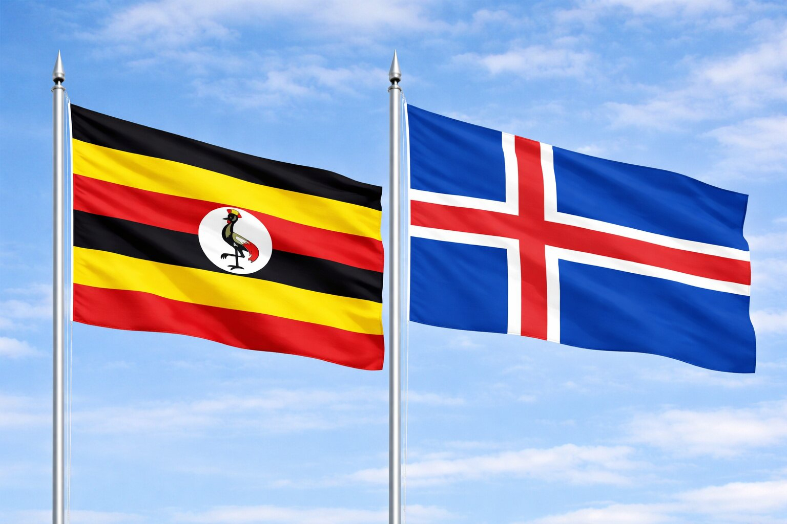 Uganda Flag And Iceland Flag