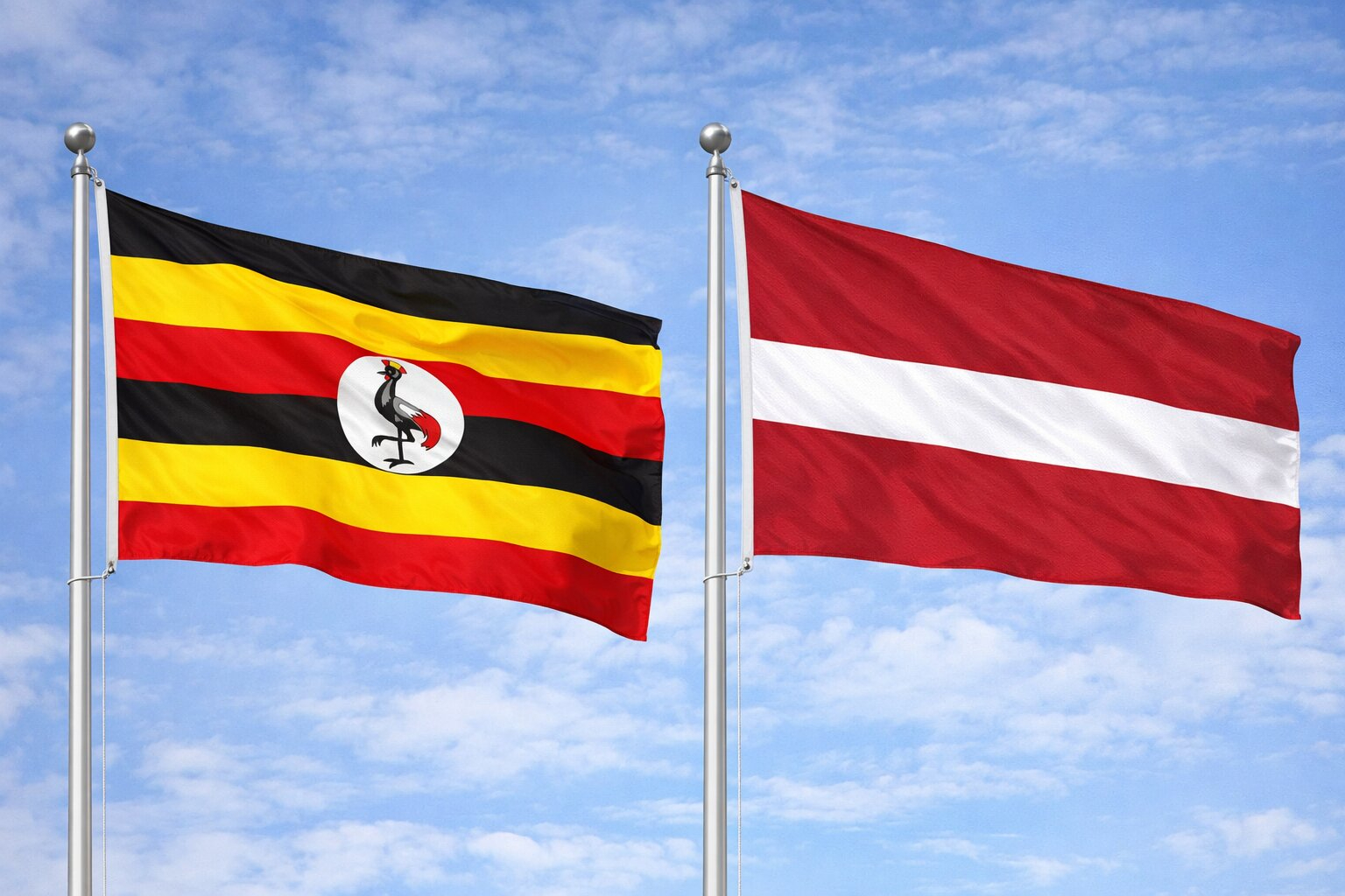 Uganda Flag And Latvian Flag