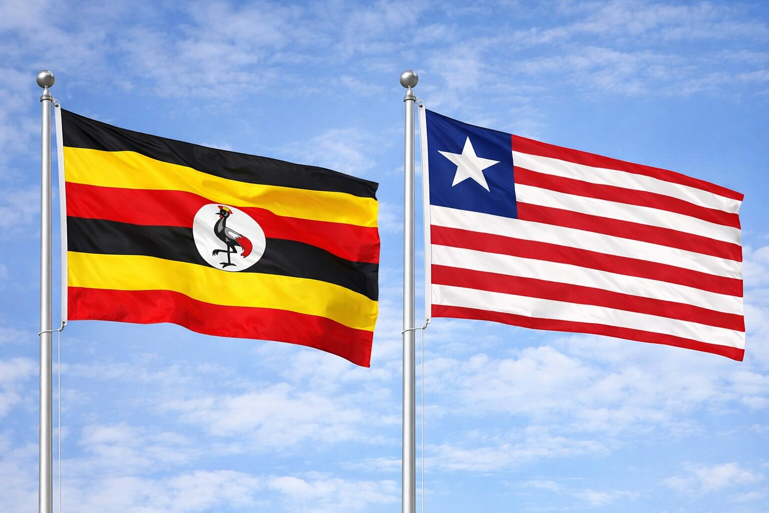 Uganda Flag And Liberian Flag
