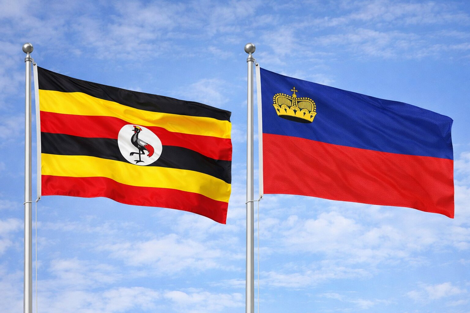 Uganda Flag And Liechtenstein Flag