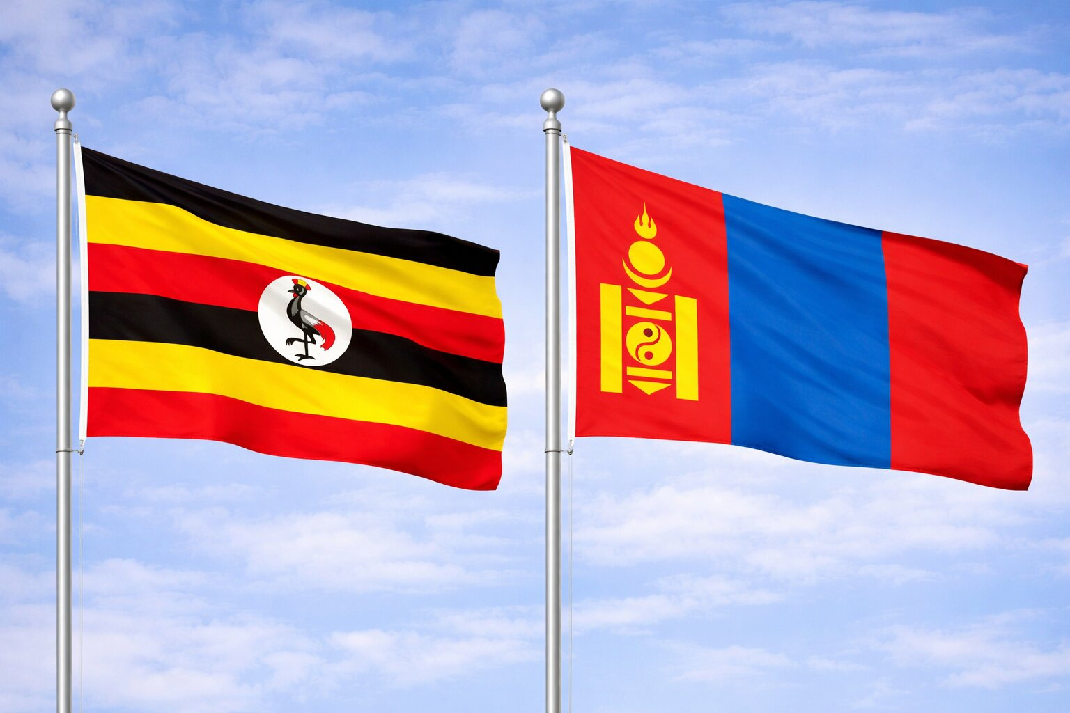 Uganda Flag And Mongolia Flag