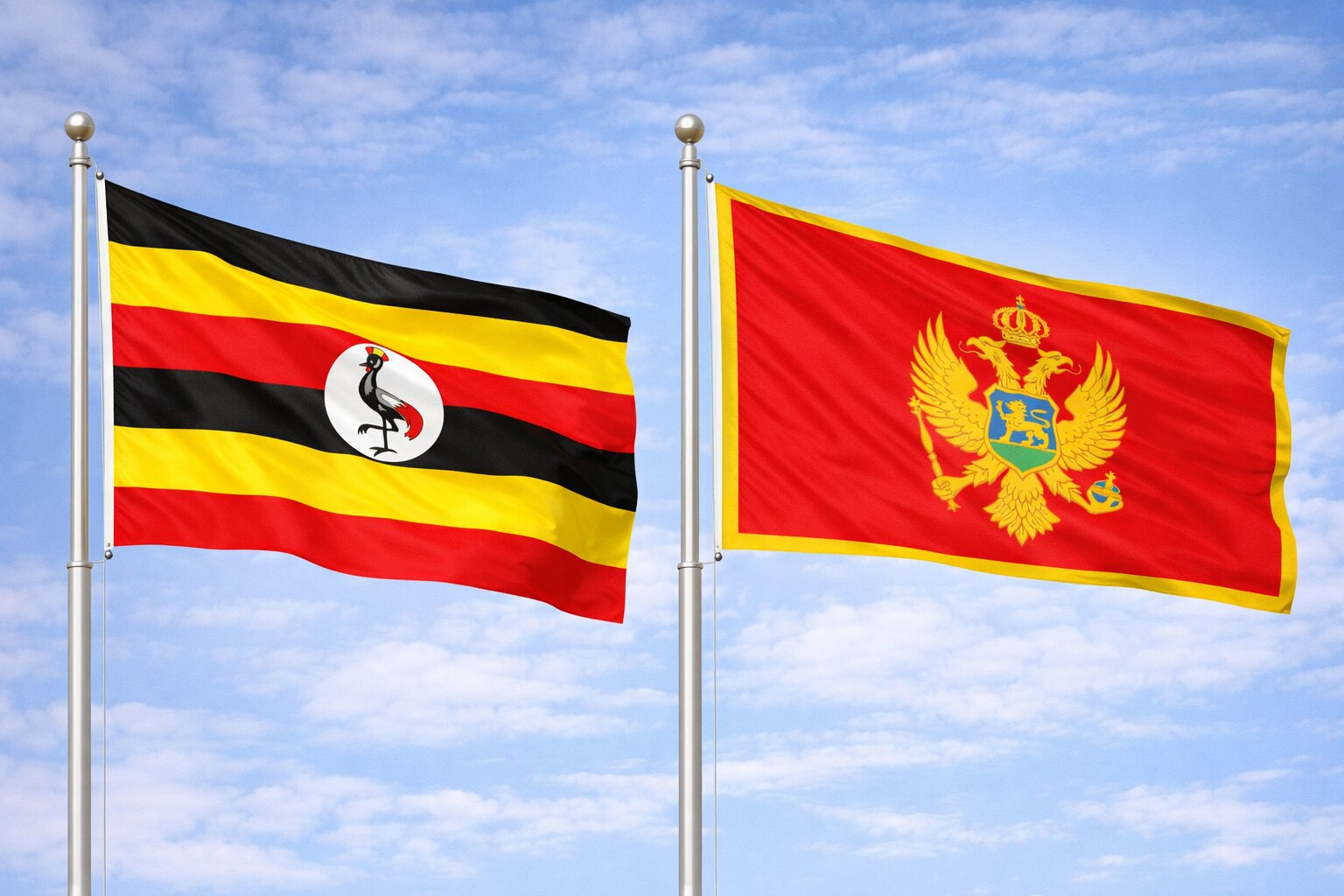 Uganda Flag And Montenegro Flag