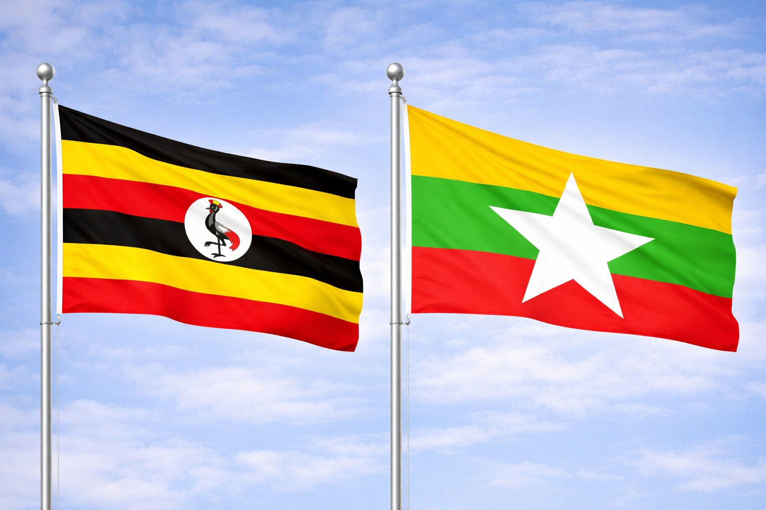 Uganda Flag And Myanmar Flag