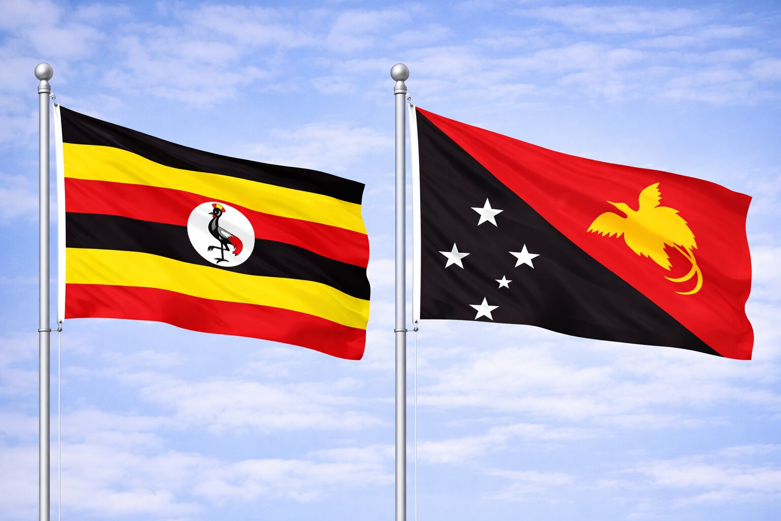 Uganda Flag And Papua New Guinean Flag