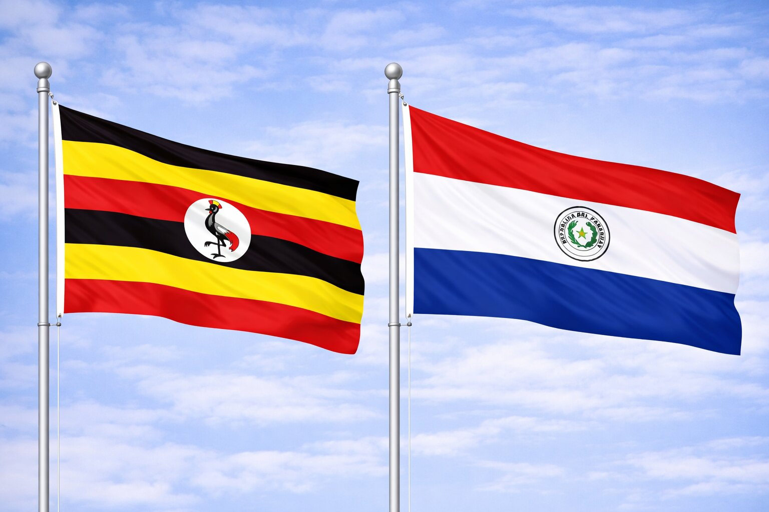 Uganda Flag And Paraguay Flag