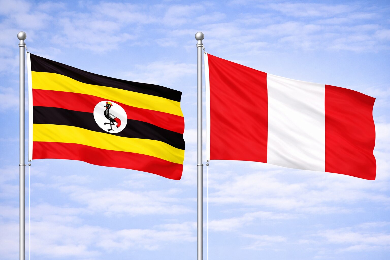 Uganda Flag And Peruvian Flag