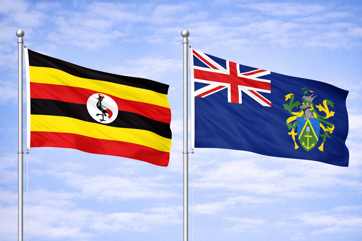 Uganda Flag And Pitcairn Flag