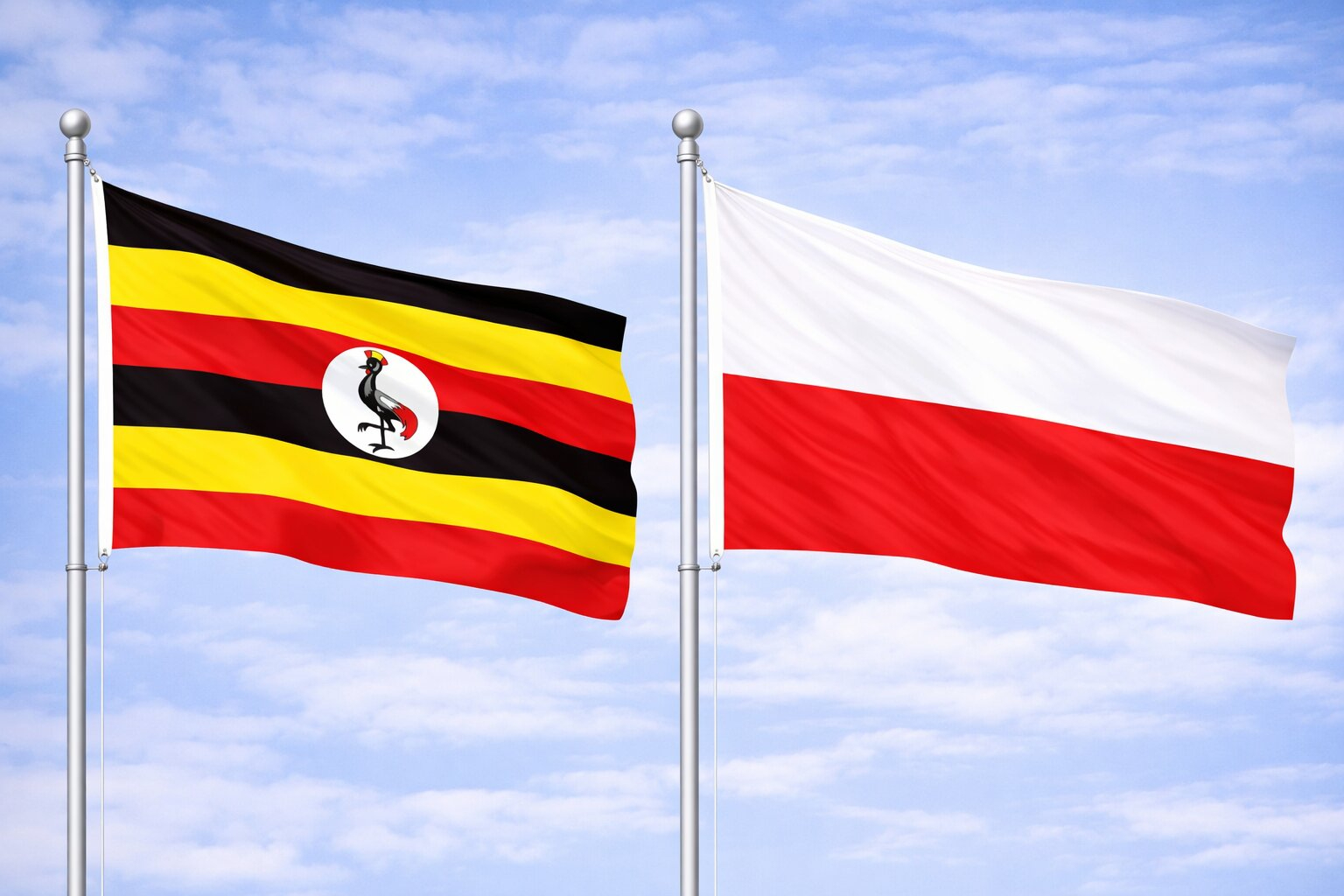 Uganda Flag And Poland Flag