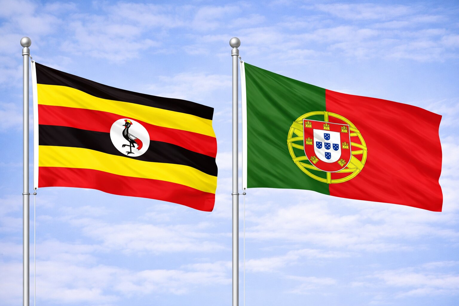 Uganda Flag And Portugal Flag