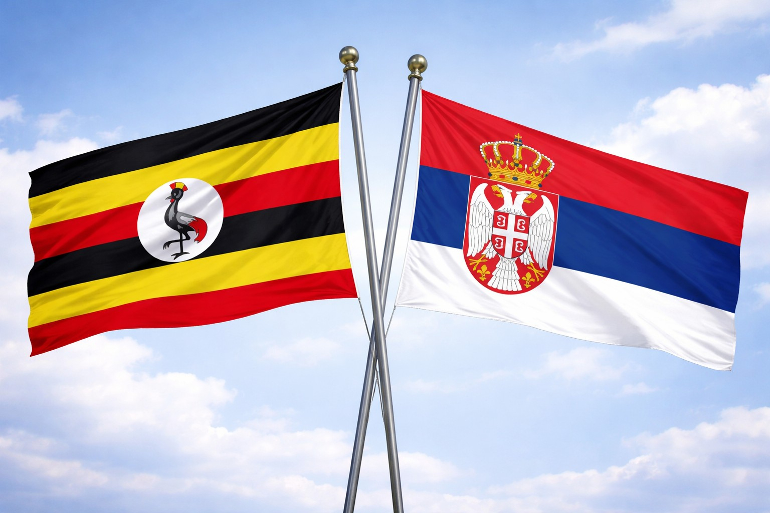 Uganda Flag And Serbia Flag Together