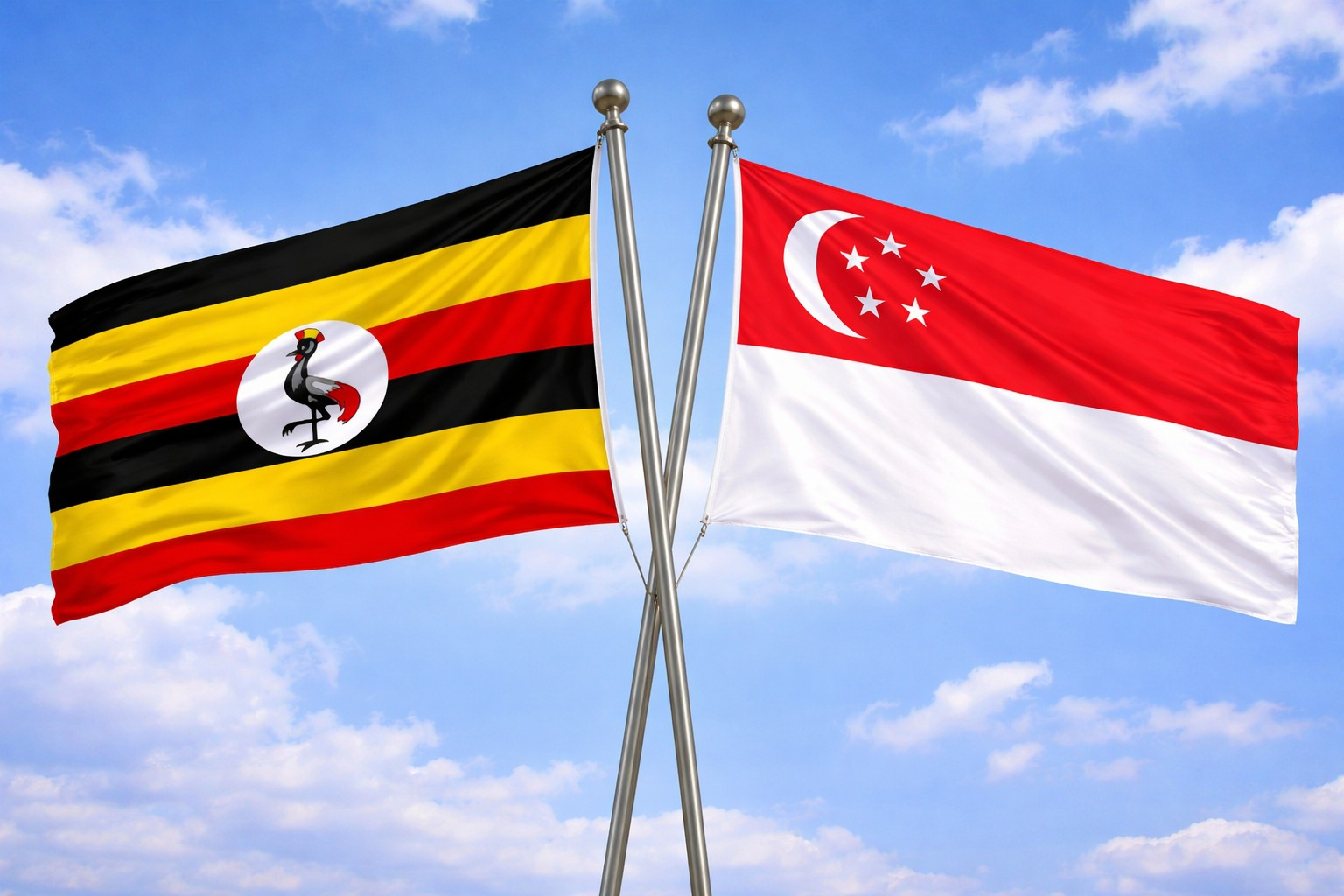 Uganda Flag And Singapore Flag