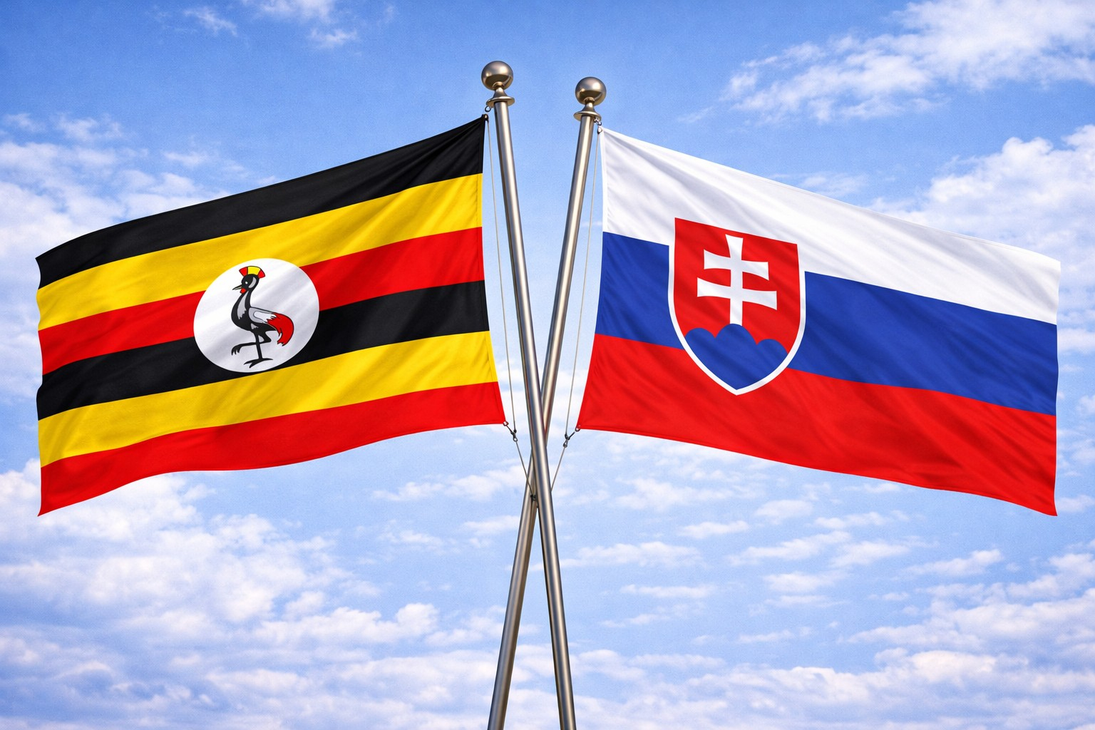 Uganda Flag And Slovakia Flag