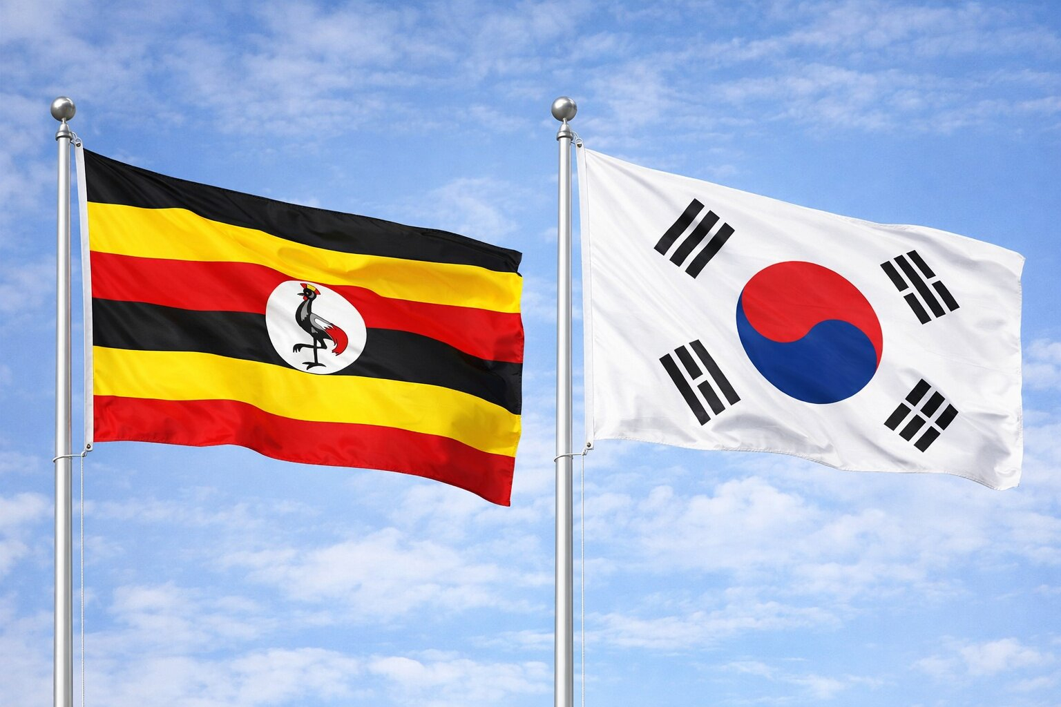Uganda Flag And South Korea Flag