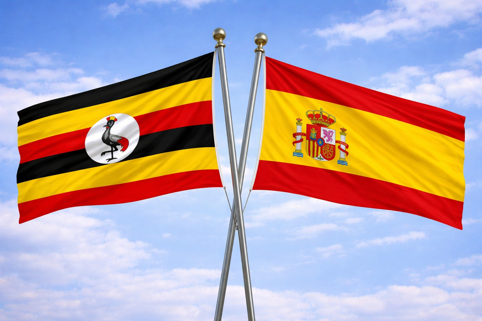 Uganda Flag And Spain Flag