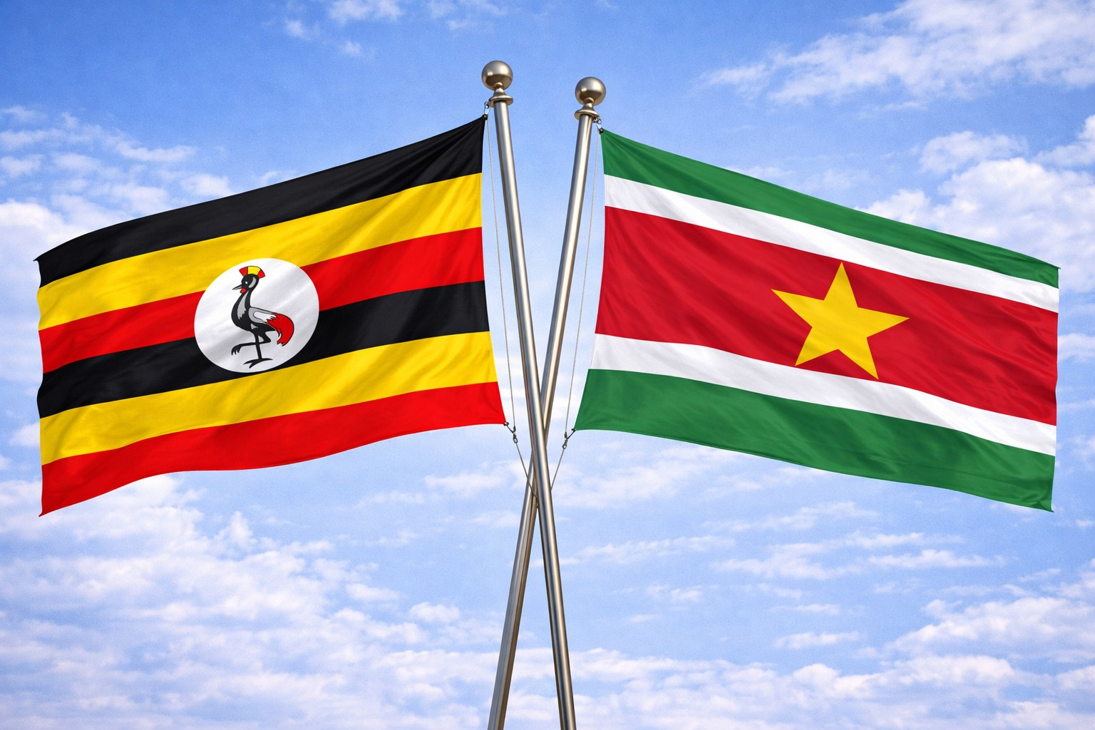Uganda Flag And Suriname Flag
