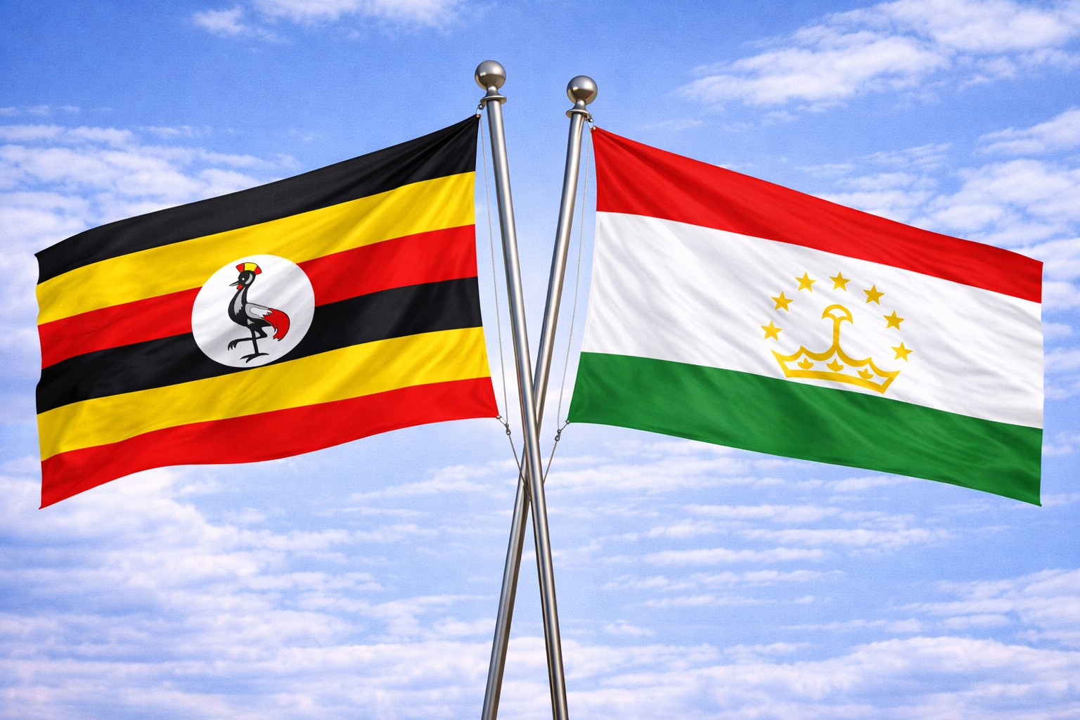 Uganda Flag And Tajikistan Flag