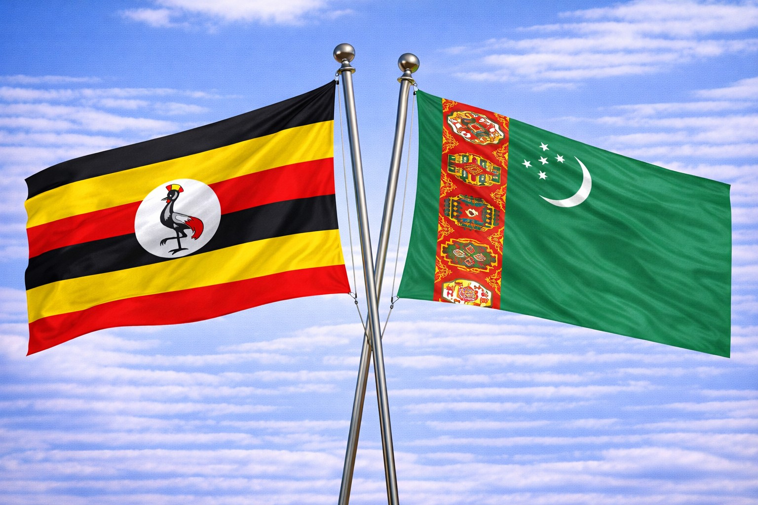 Uganda Flag And Turkmenistan Flag