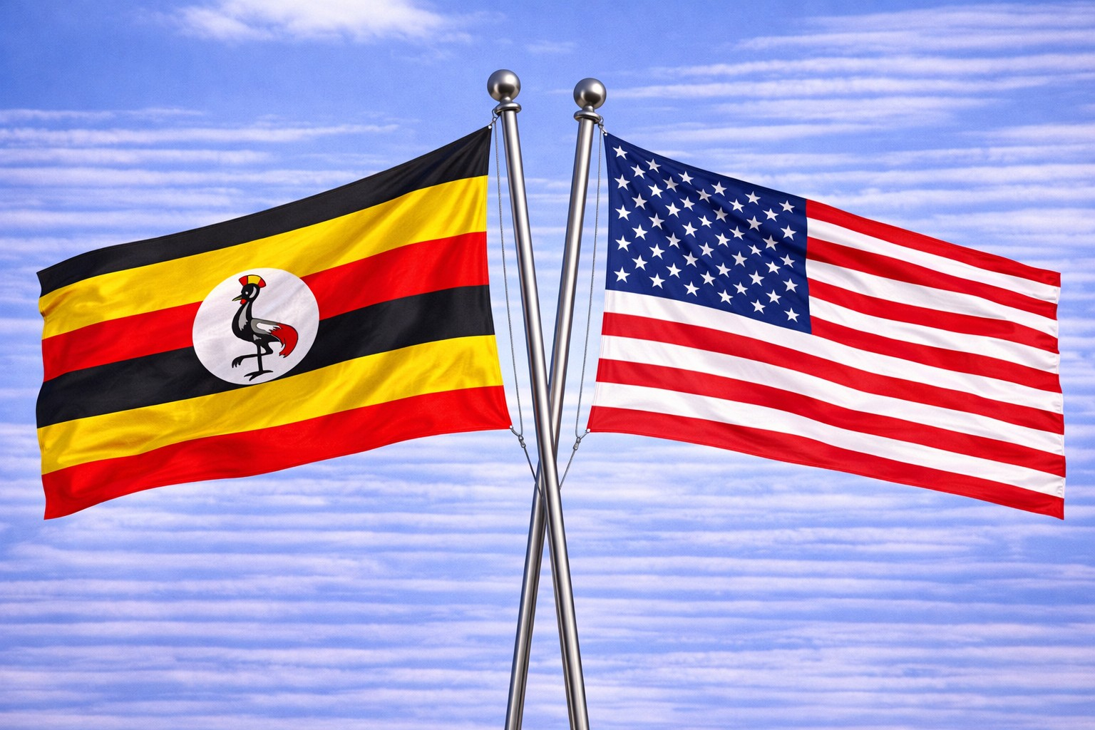 Uganda Flag And United States Of America Flag