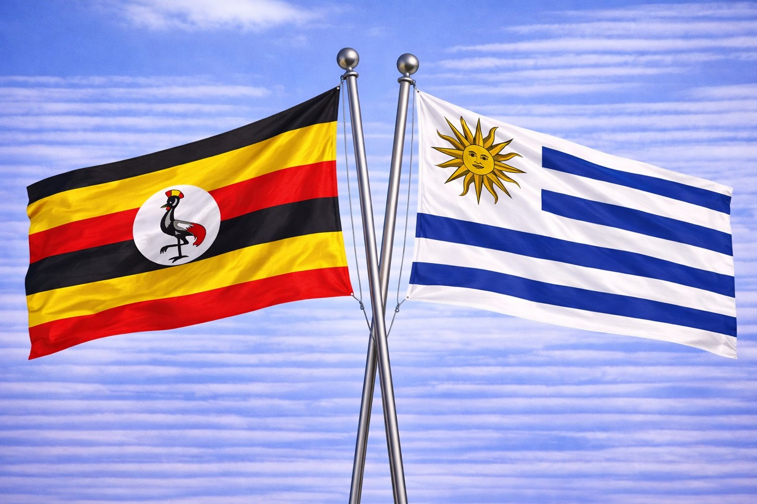 Uganda Flag And Uruguay Flag
